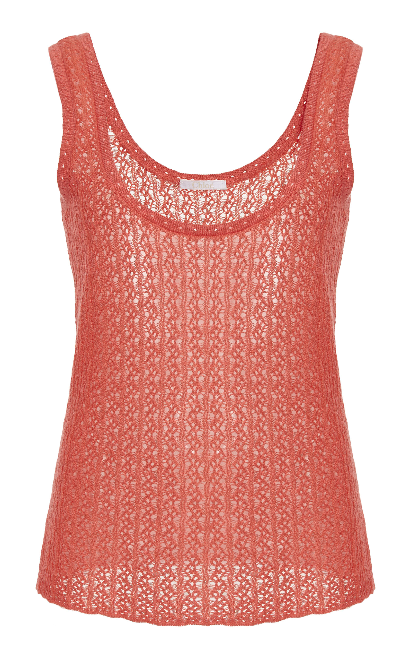 Chloé Lace-knit Silk-linen Tank Top In Coral