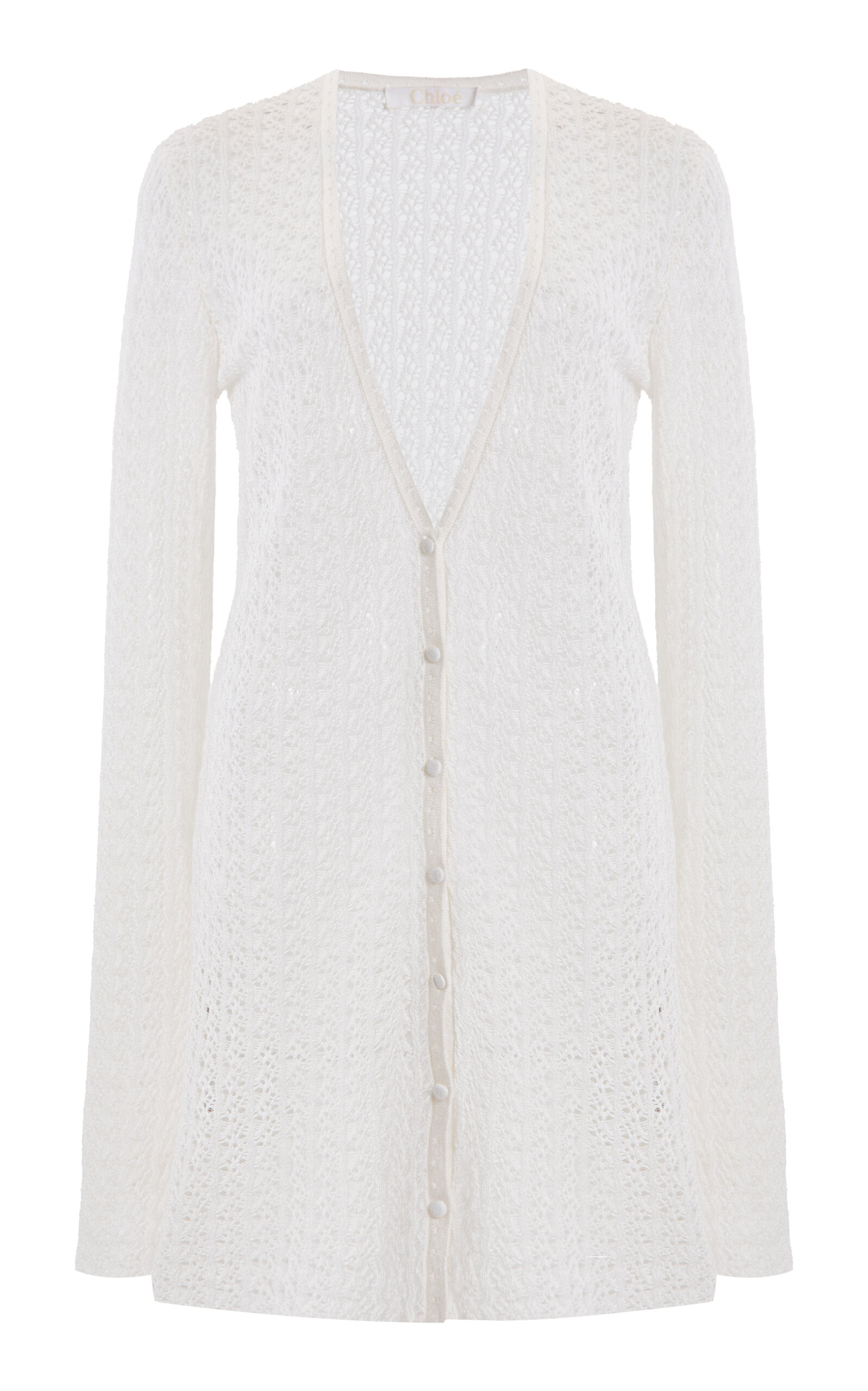 Shop Chloé Lace-knit Silk-linen Cardigan In White
