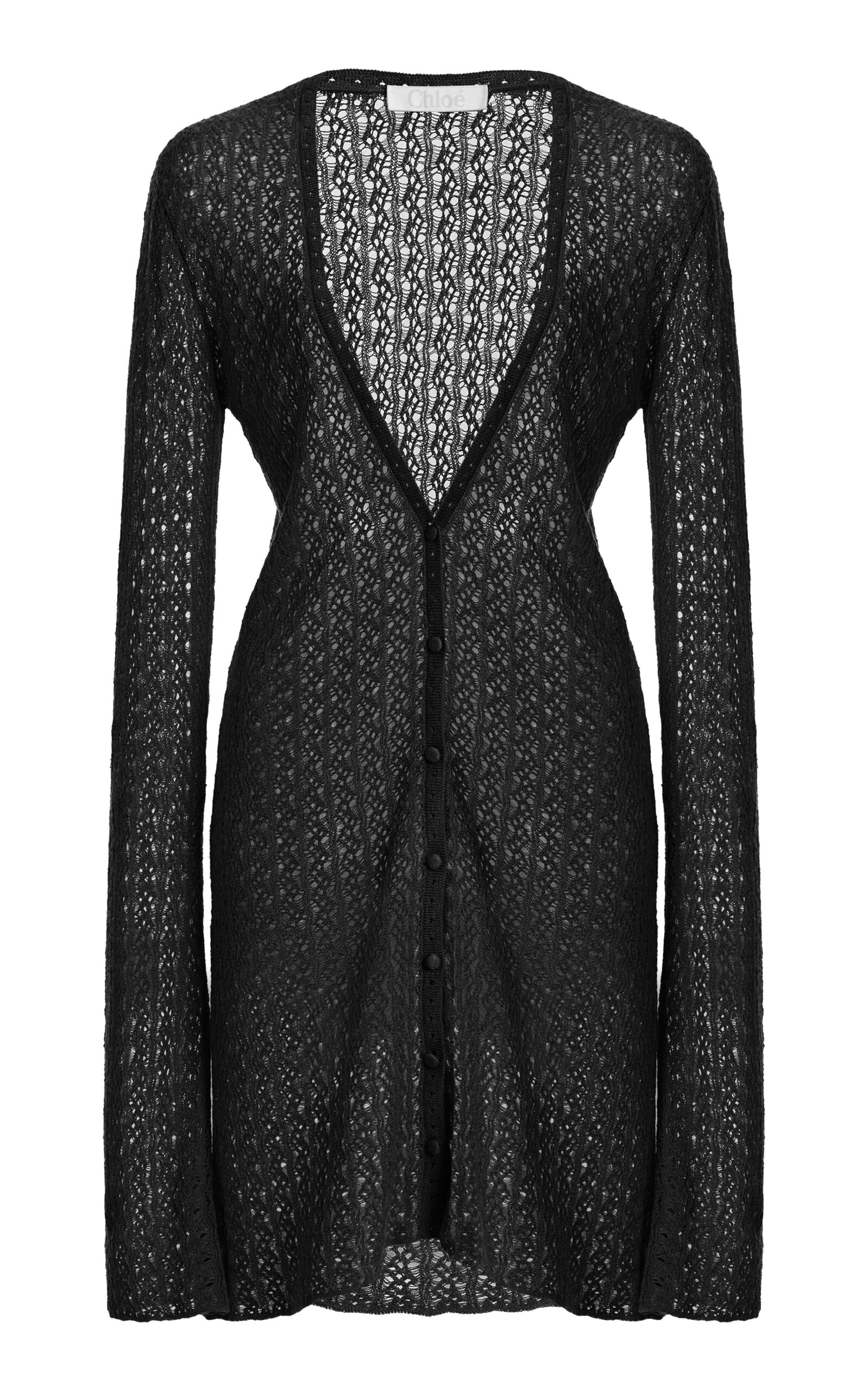 Chloé Lace-knit Silk-linen Cardigan In Black