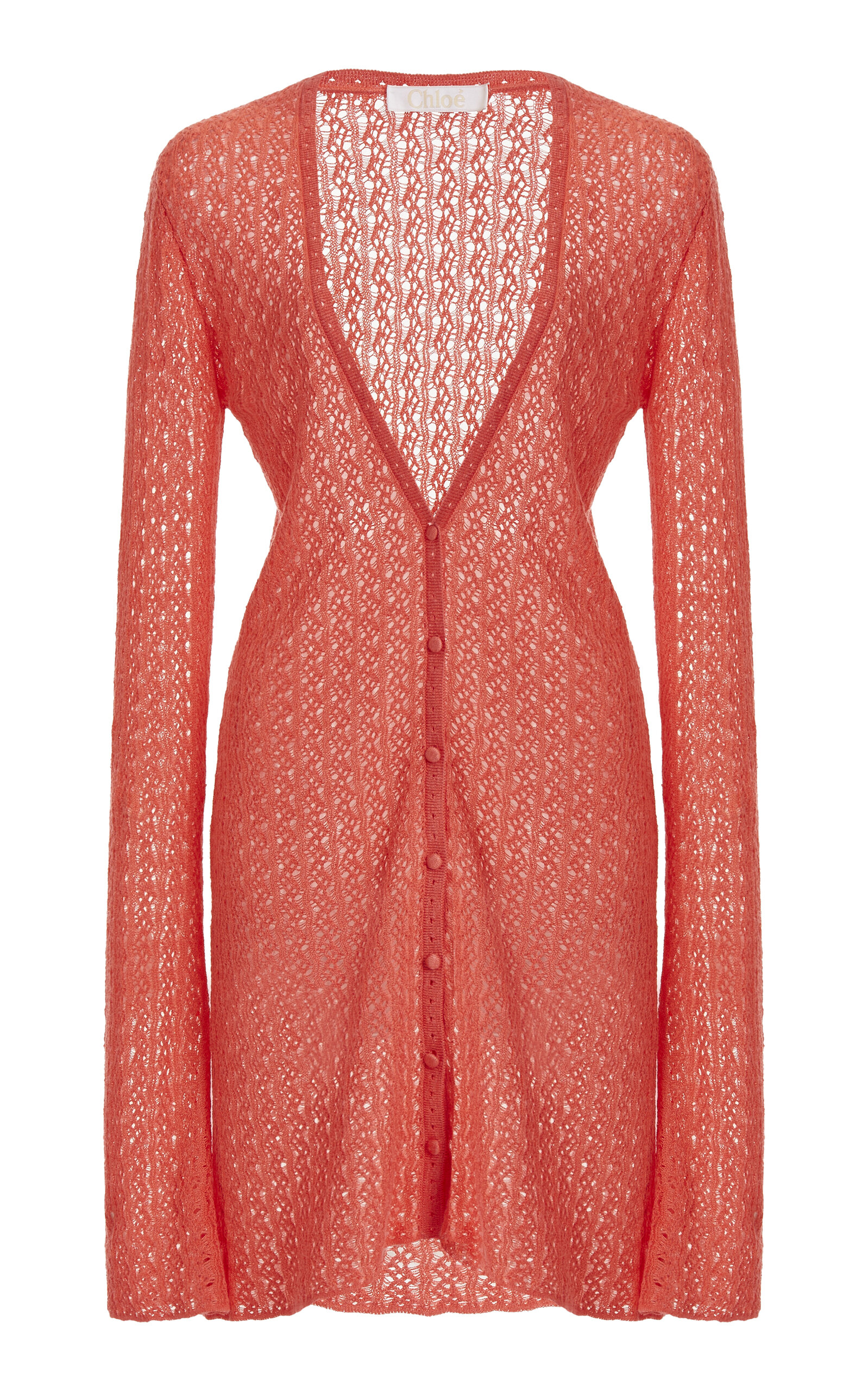 Chloé Lace-knit Silk-linen Cardigan In Coral