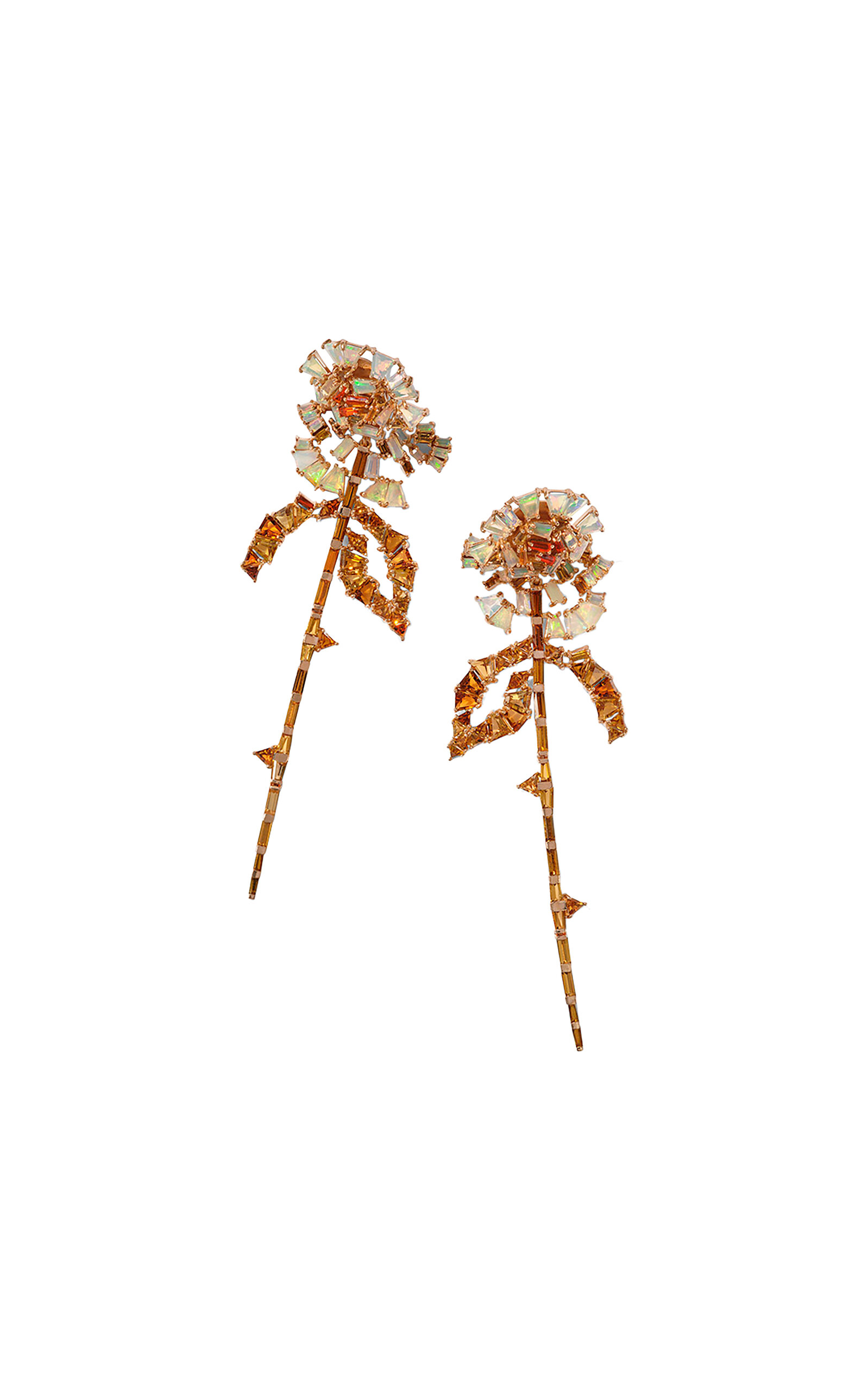 Nak Armstrong 20k Rose Gold Rose And Stem Earrings With Tourmaline And Opal