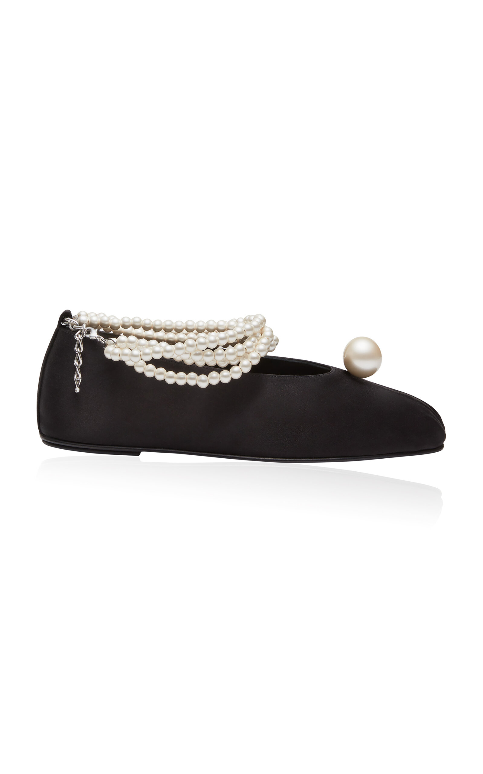Satin and Pearl-Embellished Ballet Flats