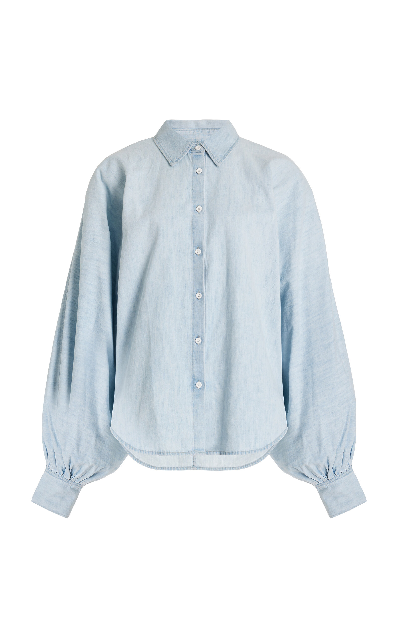 Made In Tomboy Claire Balloon-sleeve Chambray Shirt In Blue