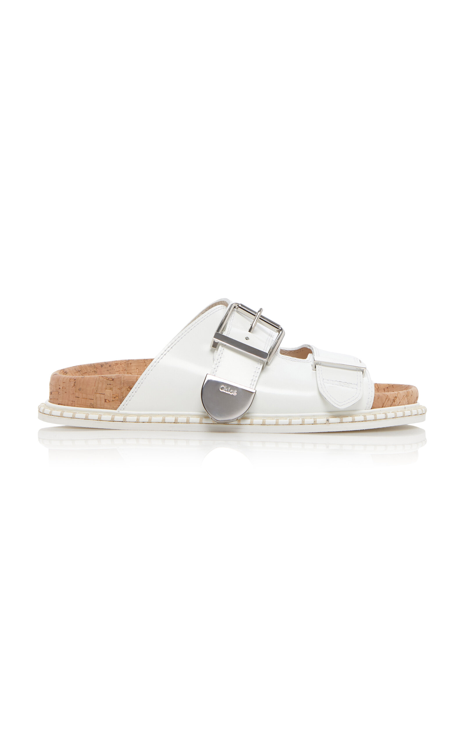 Shop Chloé Rebecca Leather Slide Sandals In White