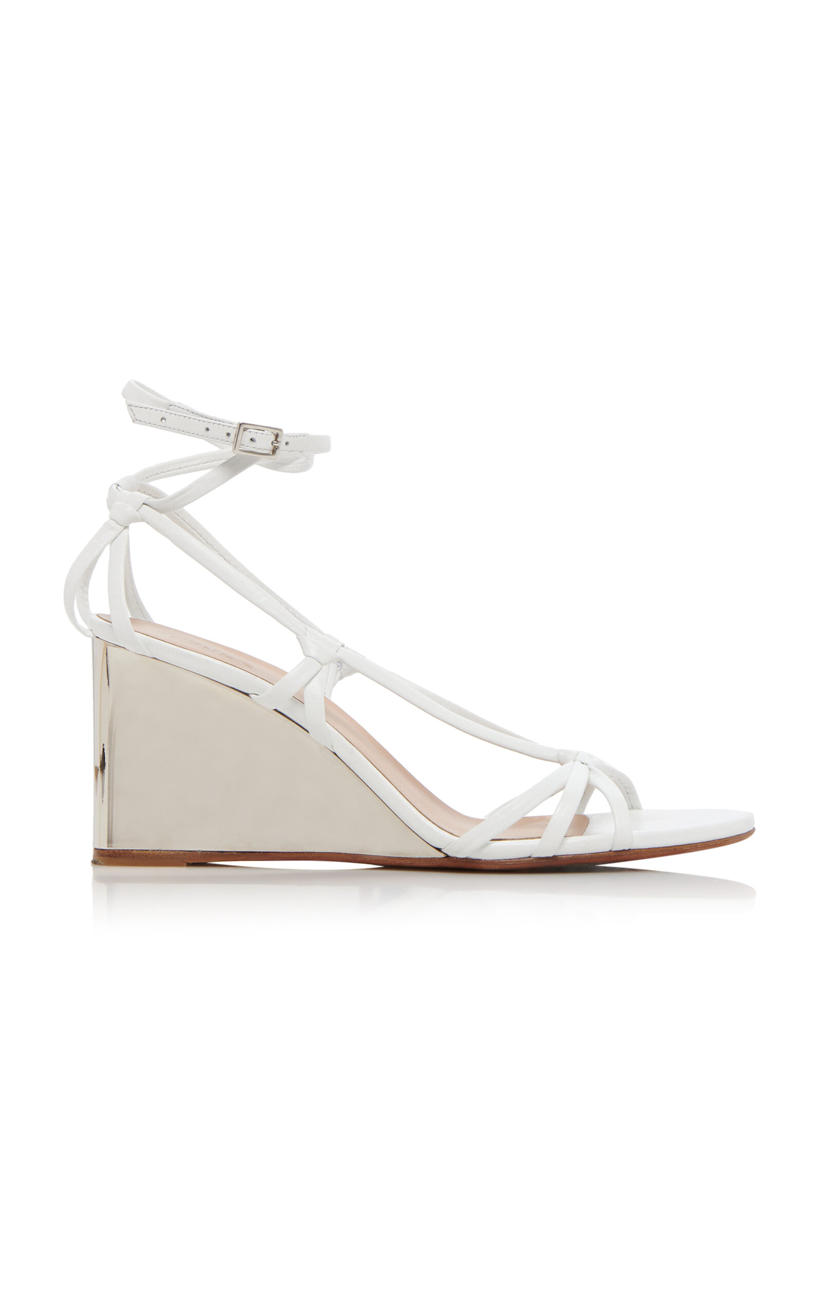 Shop Chloé Rebecca Leather Wedge Sandals In White