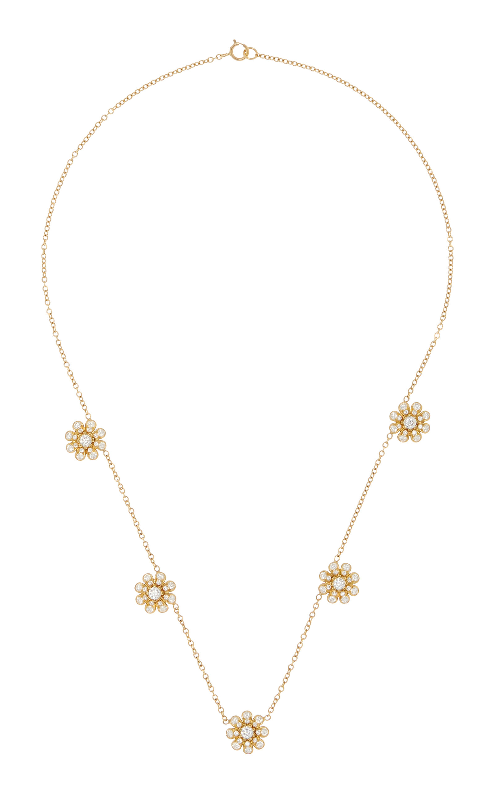 18K Yellow Gold Diamond Daisy Necklace