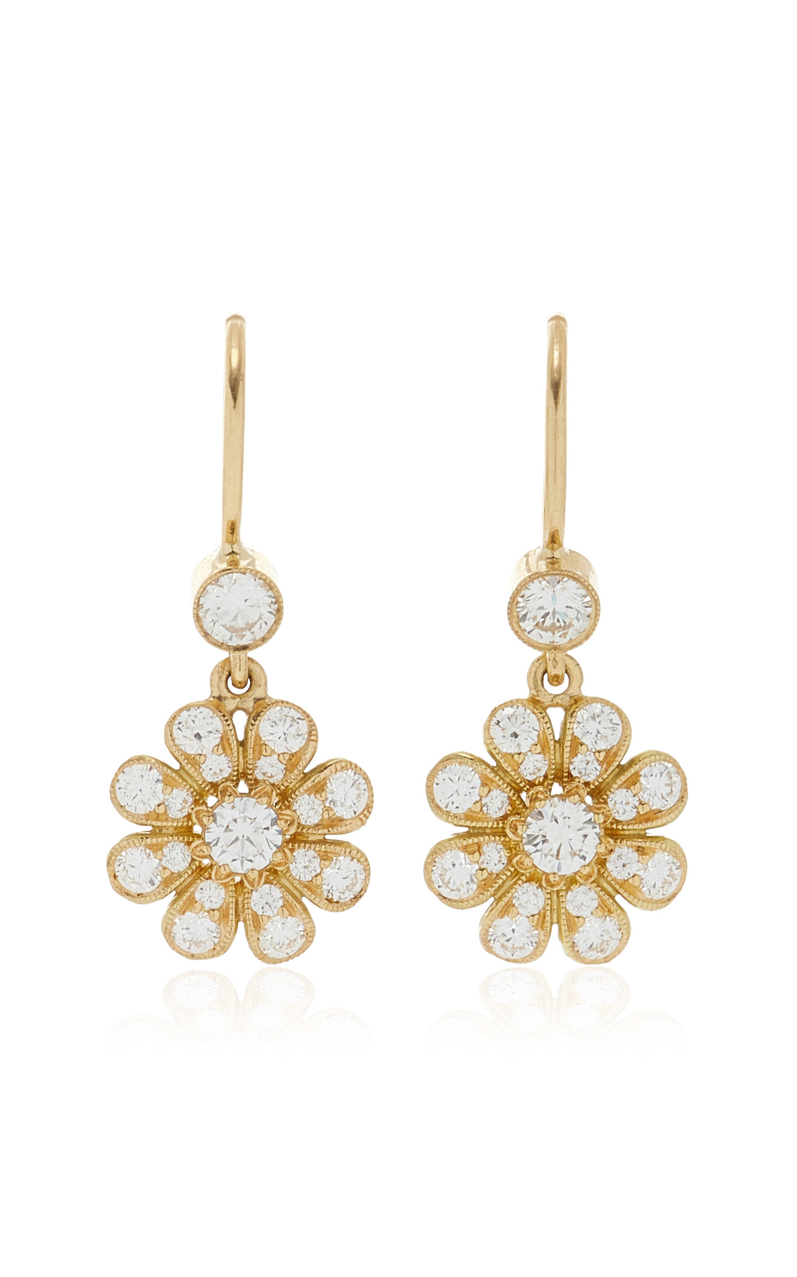 18K Yellow Gold Diamond Daisy Drop Earrings