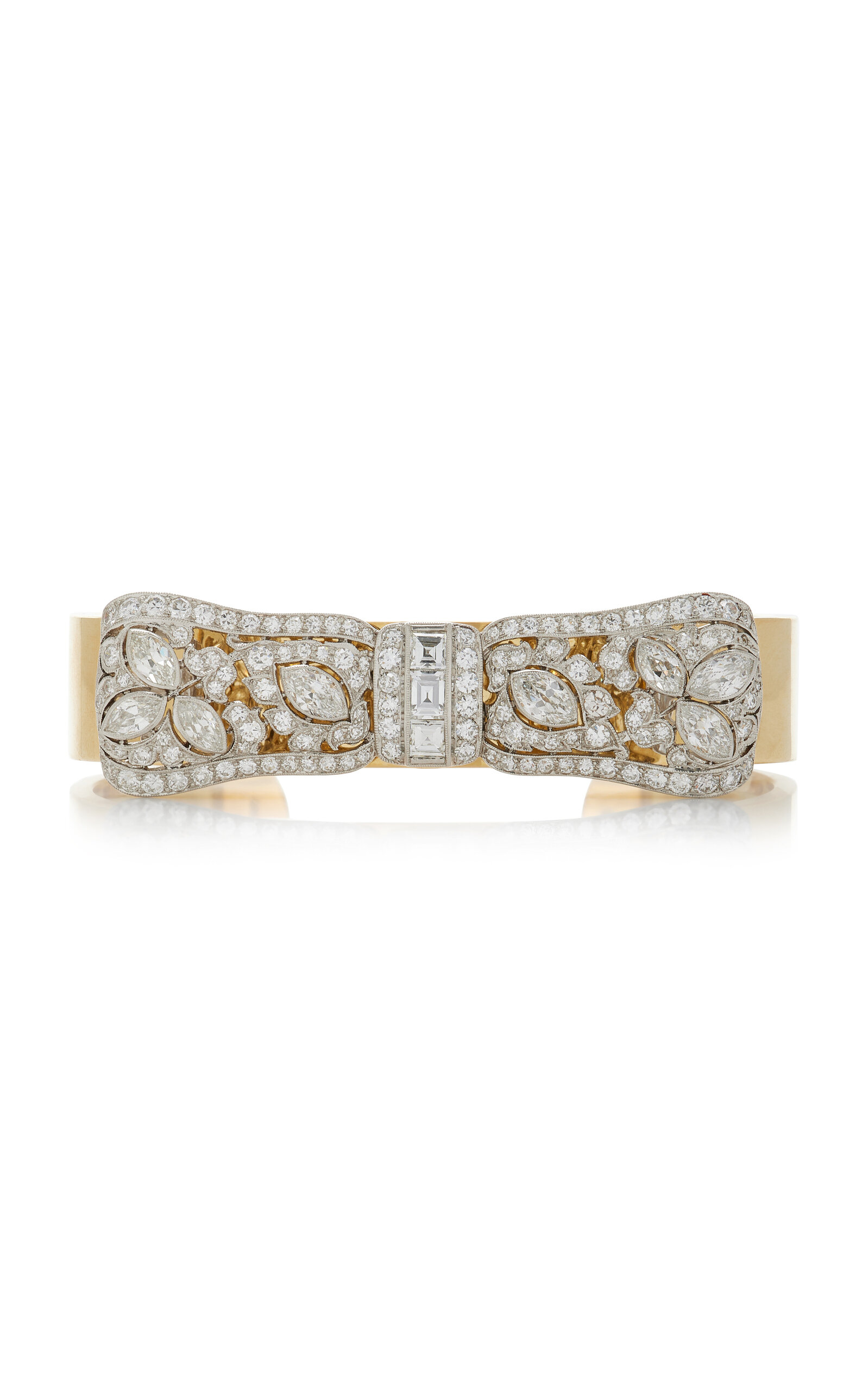 One-of -a-Kind Platinum and 18K Yellow Gold Diamond Edwardian Bow Bracelet