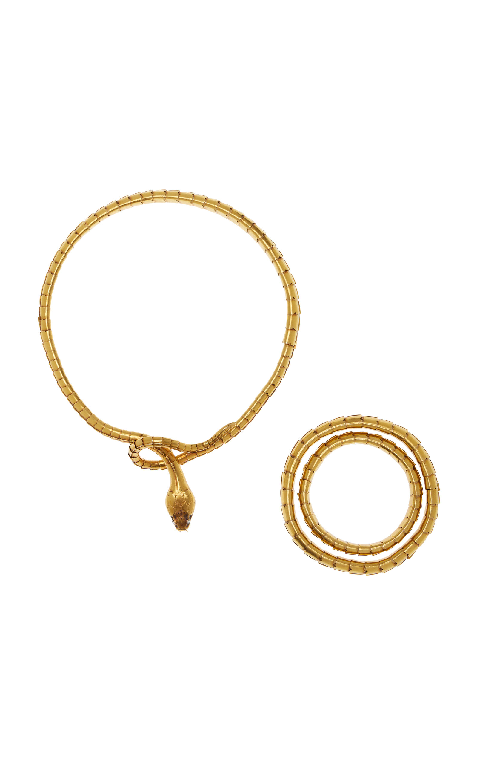 One-of-a-Kind 18K Yellow Gold Diamond Vintage Antique Snake Bracelets and Necklace