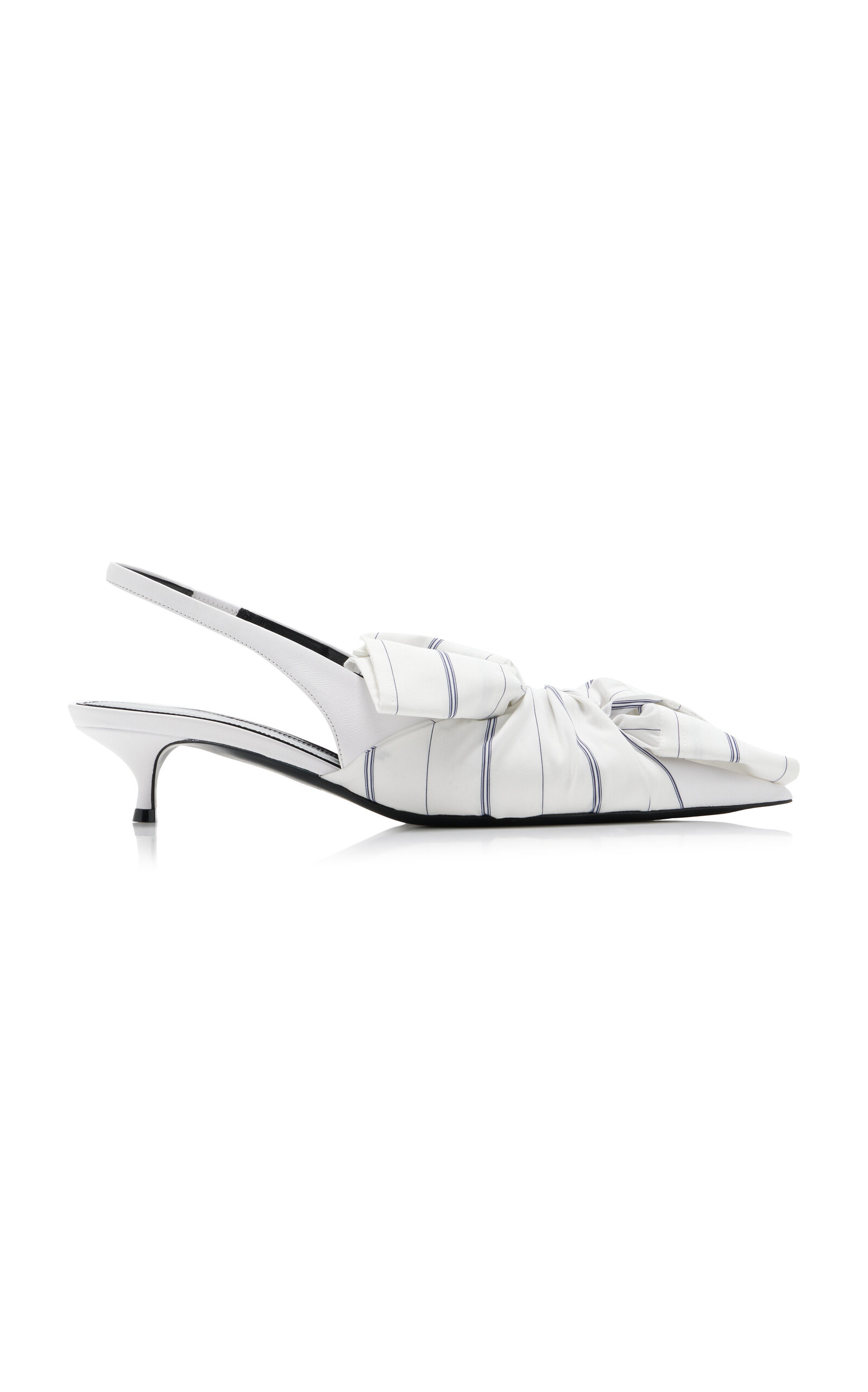 Balenciaga Striped Poplin-trimmed Leather Slingback Pumps In Blue