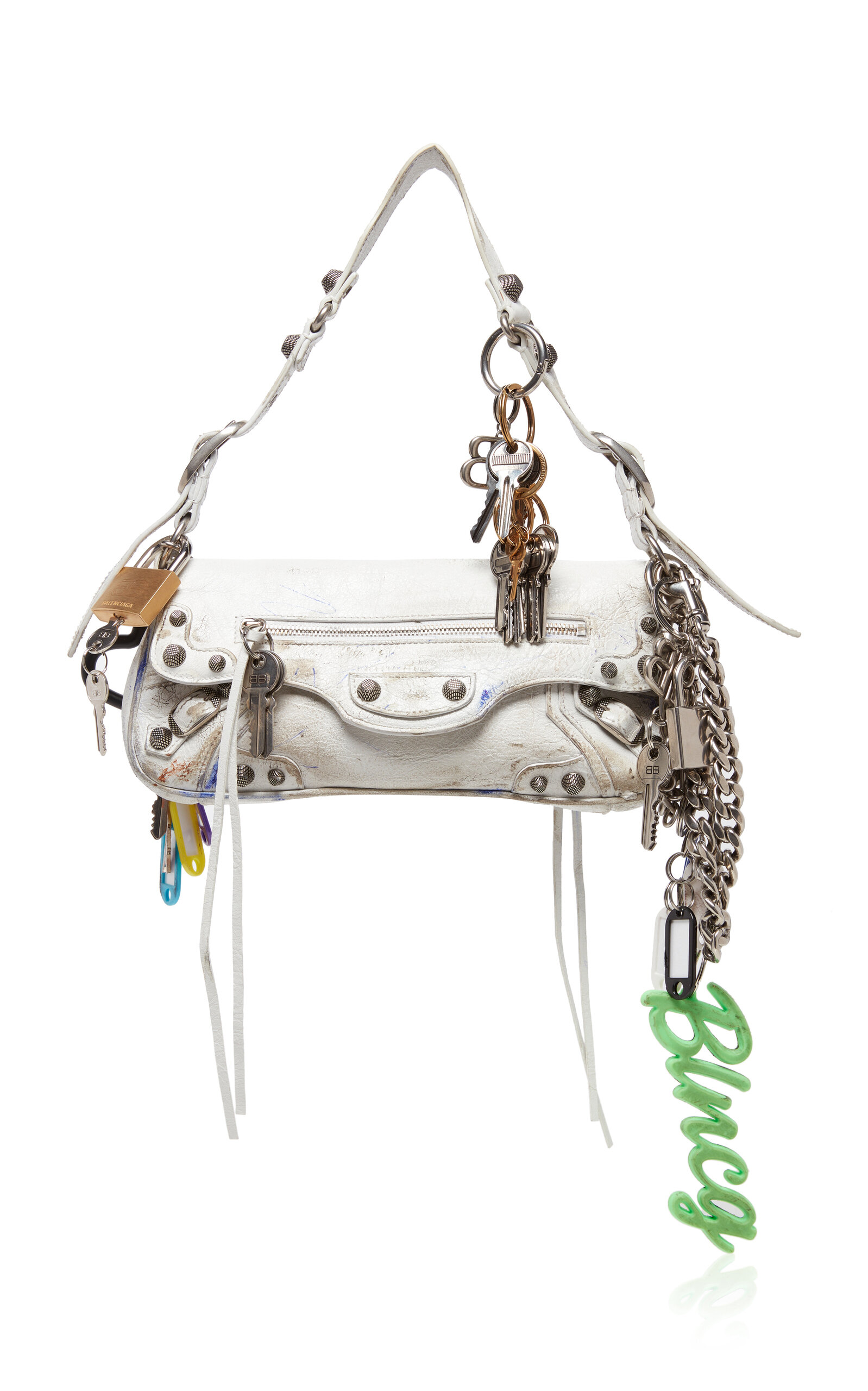 Balenciaga Le Cago Charm-Detailed Leather Shoulder Bag - White - OS