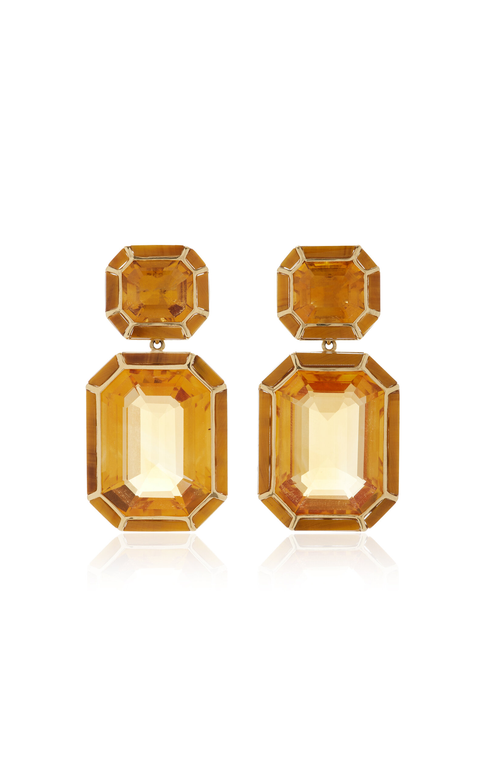 18K Yellow Gold Citrine and Tiger's Eye Earrings