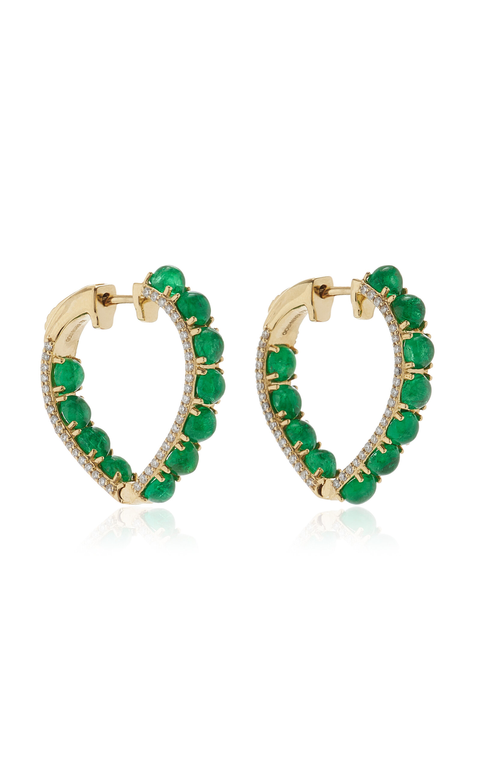 18K Yellow Gold Emerald and Diamond Hoop Earrings