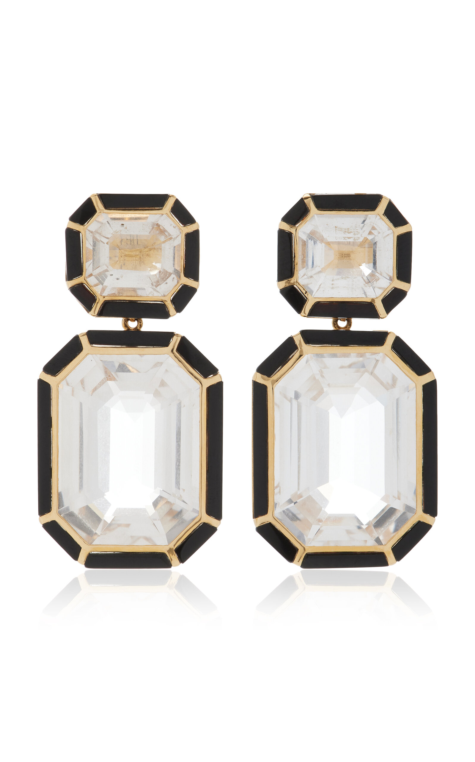 18K Gold Crystal and Onyx Earrings