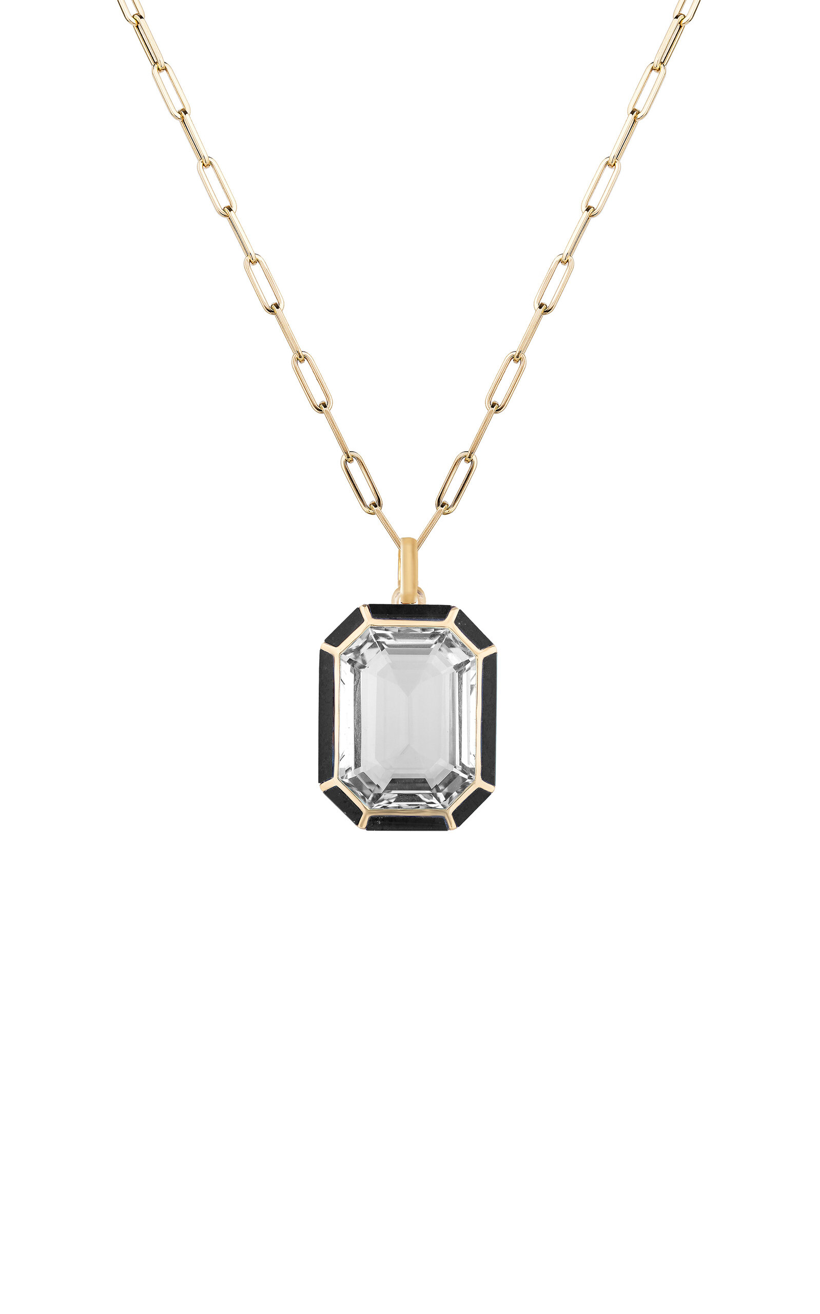 18K Yellow Gold Crystal and Onyx Pendant Necklace