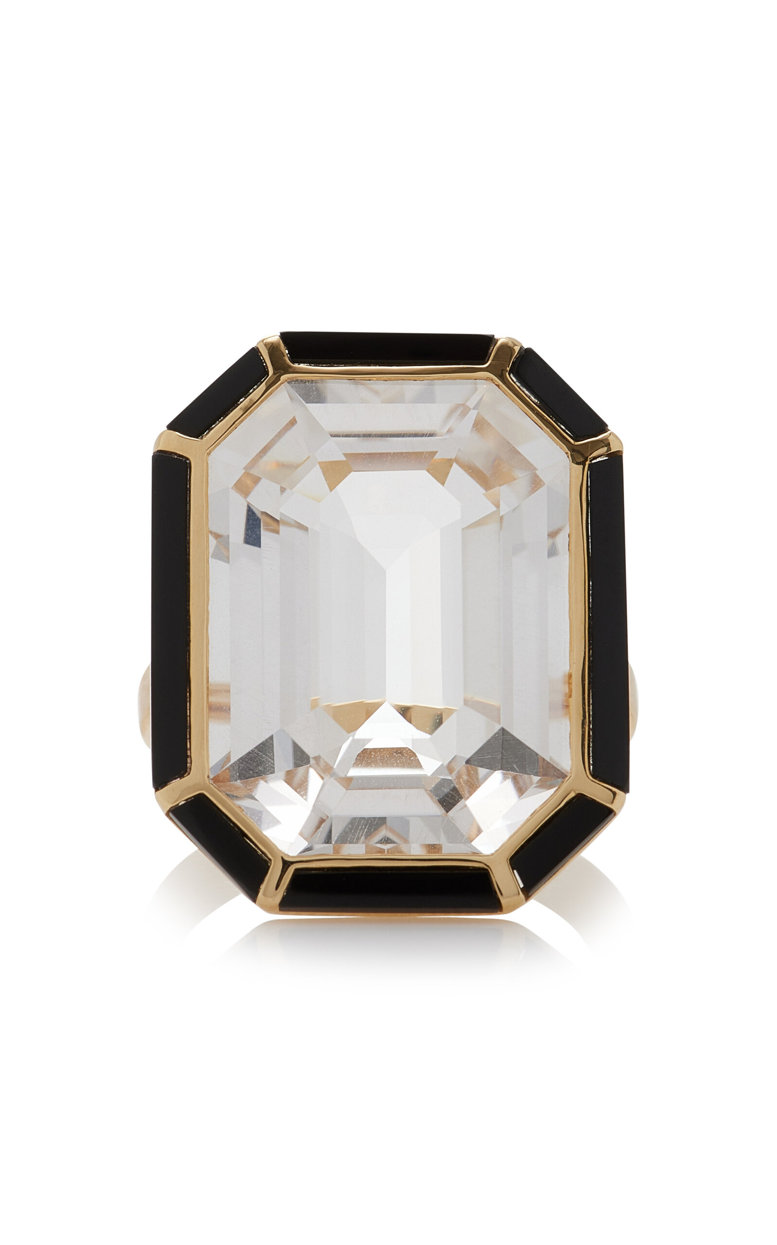 18K Yellow Gold Crystal and Onyx Ring