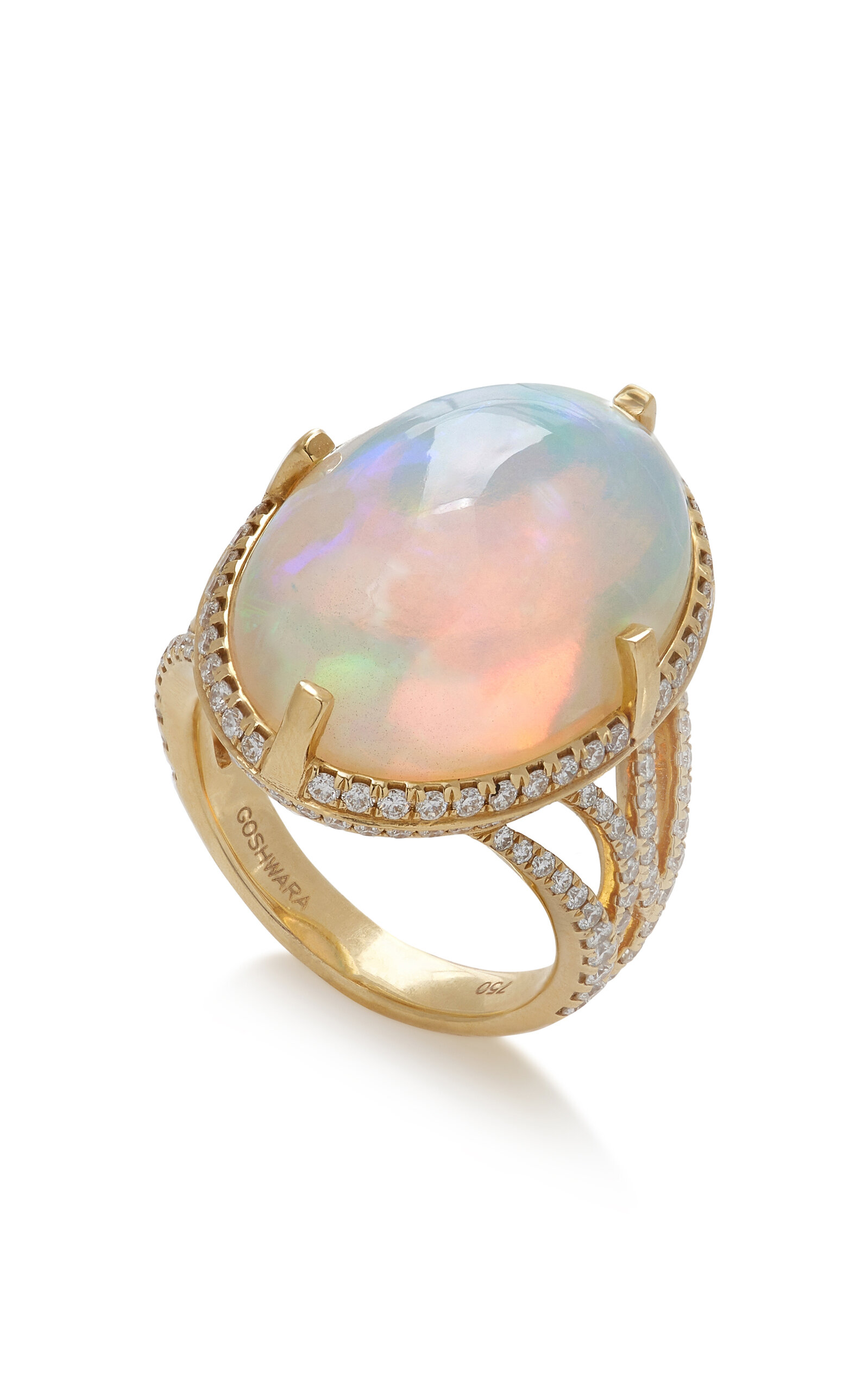 18K Yellow Gold Opal and Diamond Ring