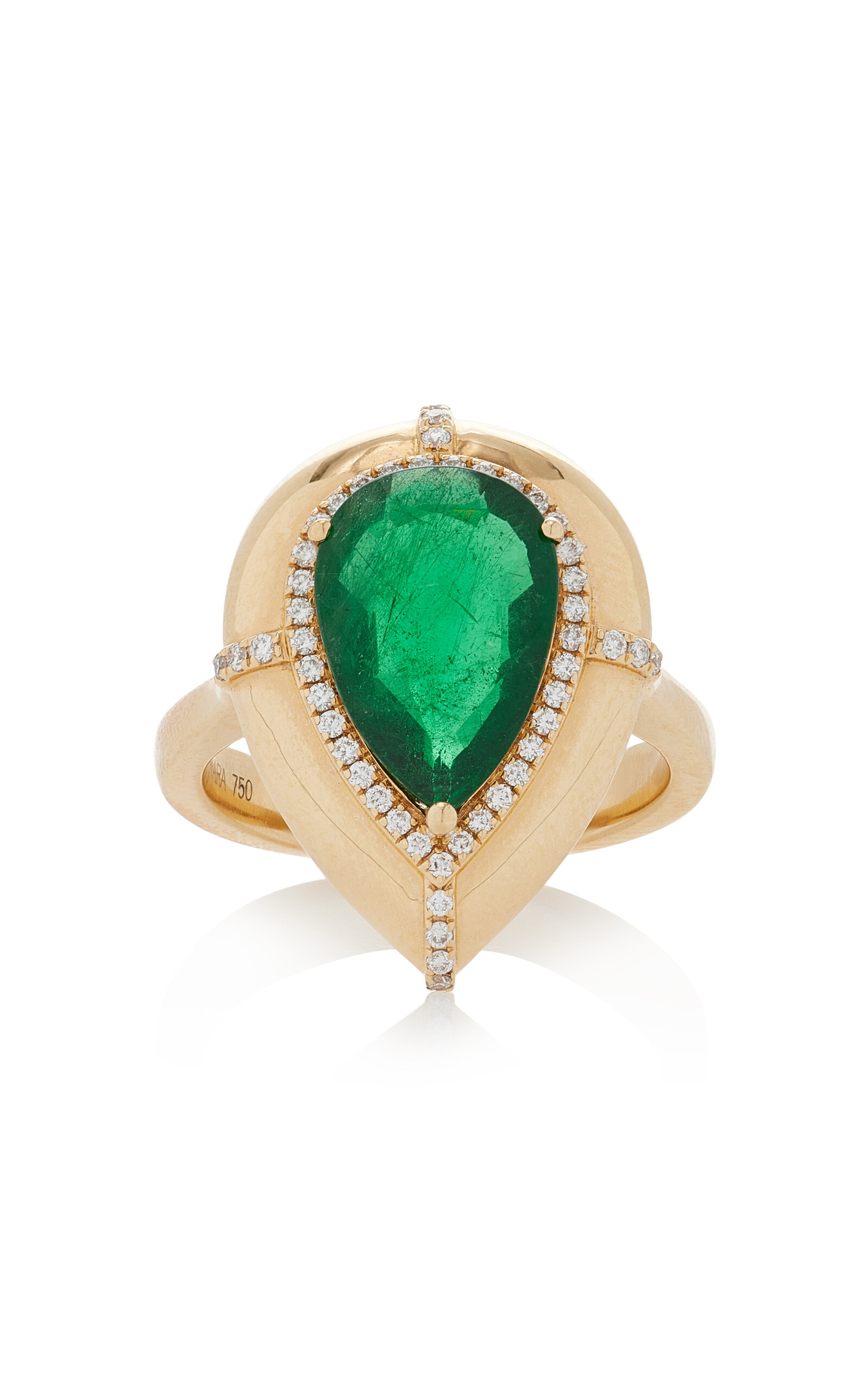 18K Yellow Gold Emerald and Diamond Ring