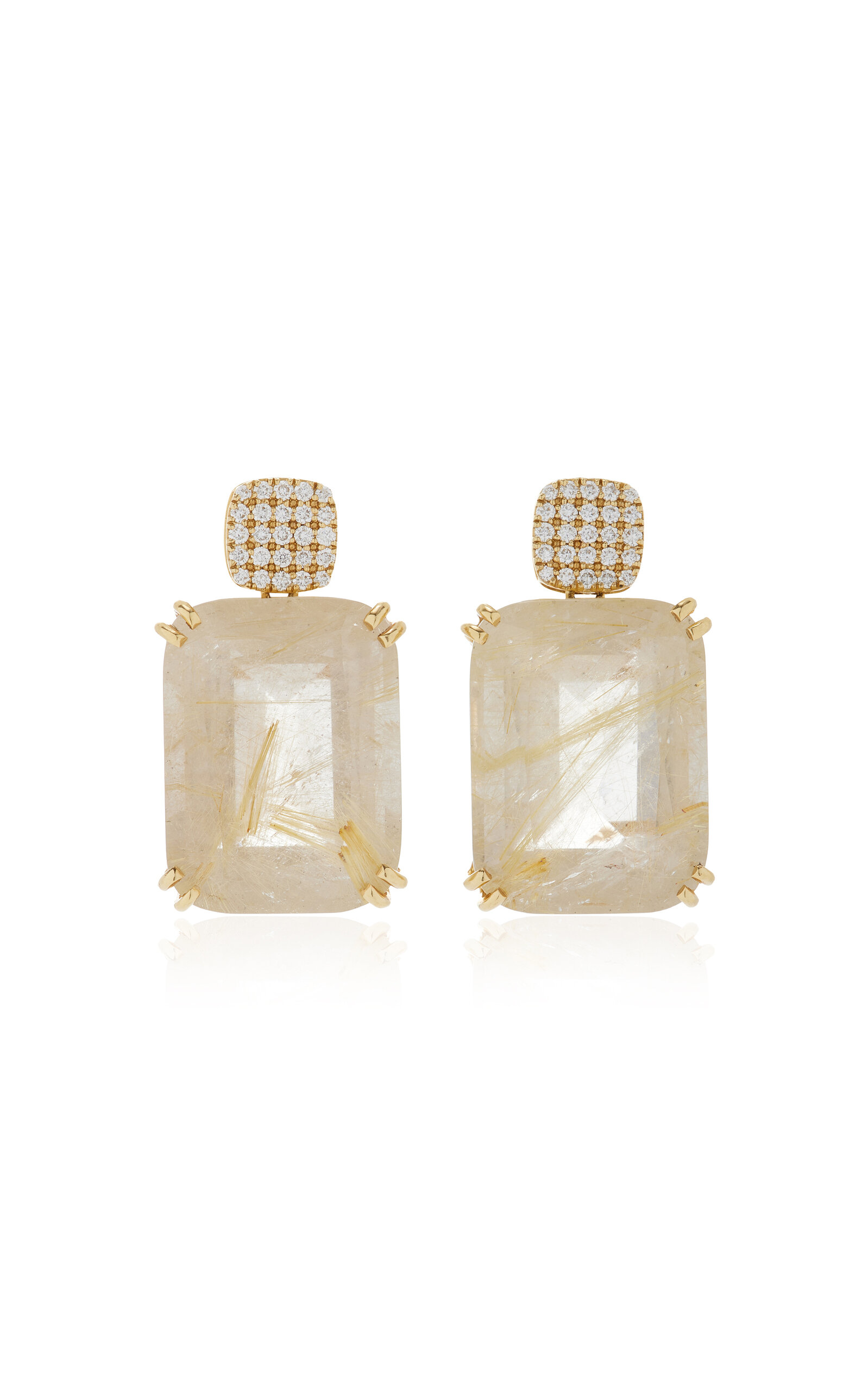 18K Yellow Gold Rutilated Quartz and Diamond Earrings