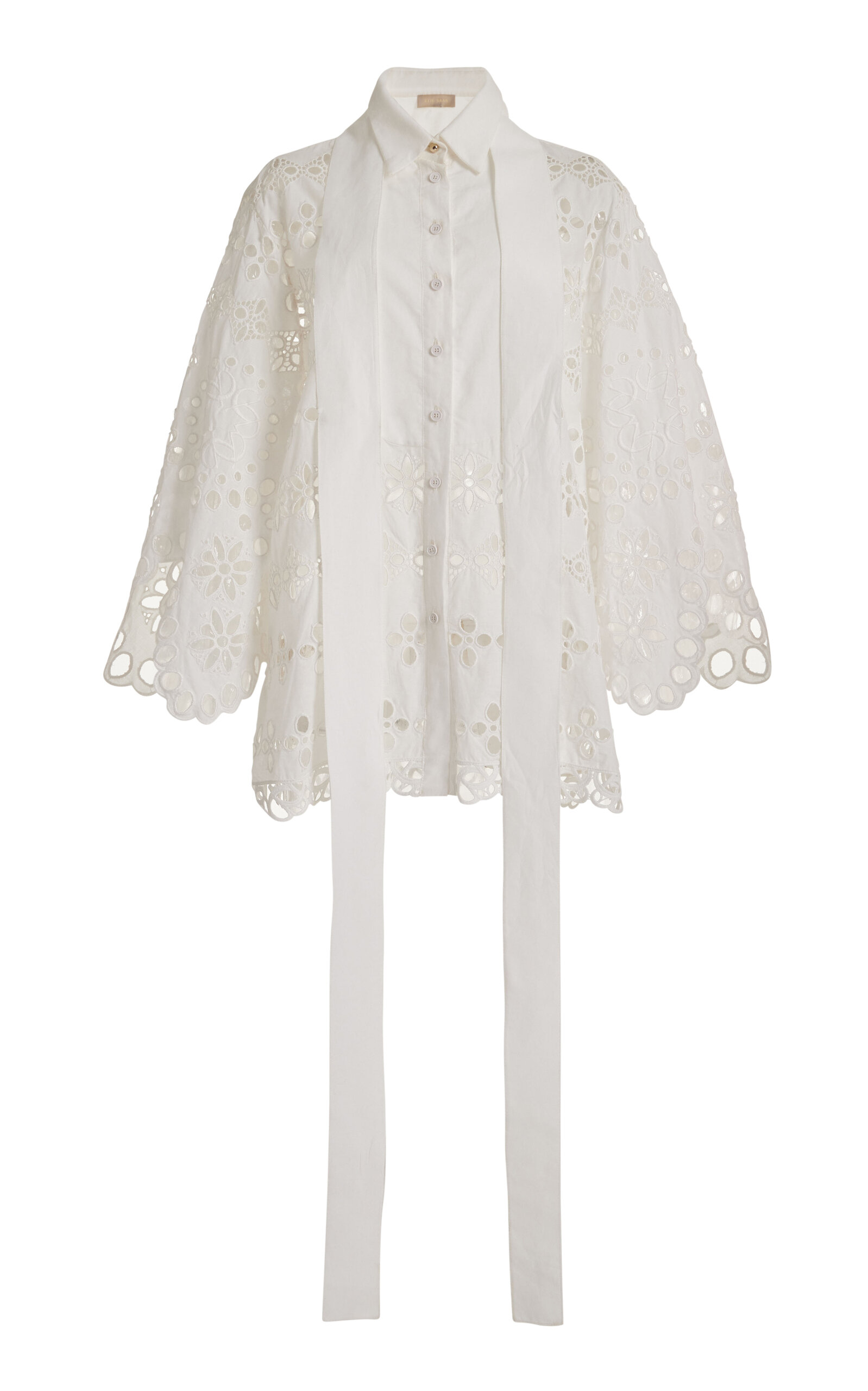 Elie Saab Embroidered Eyelet Cotton Shirt In White