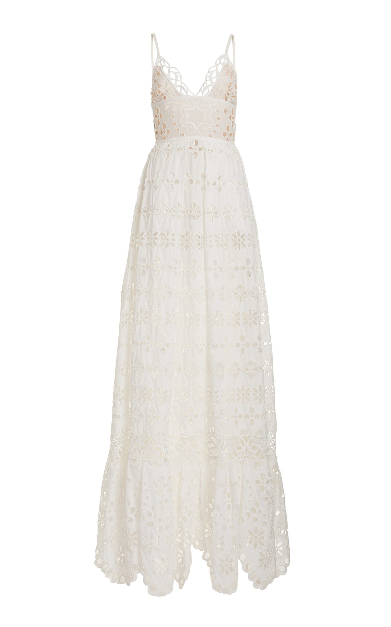 Elie Saab Embroidered Eyelet Cotton Maxi Dress In White
