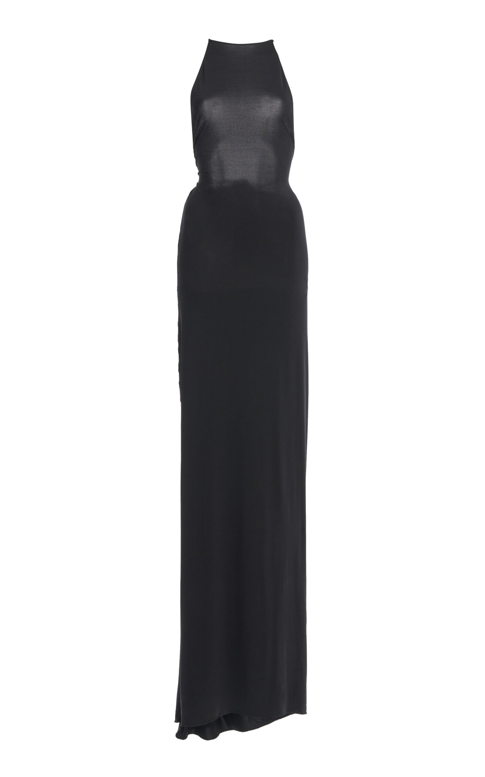 Coperni Womens Black Asymmetric-neckline Branded-hardware Stretch-woven Maxi Dress