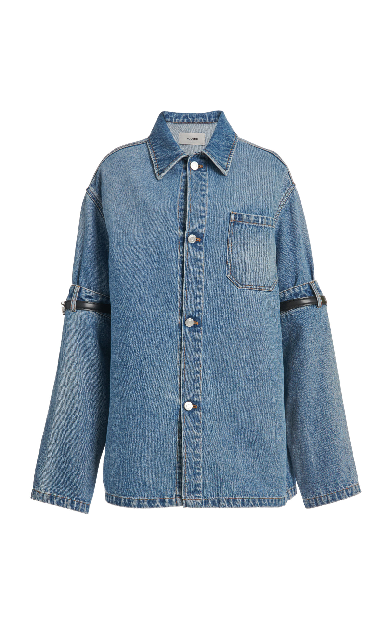 Coperni Belt-detailed Denim Jacket In Medium Wash