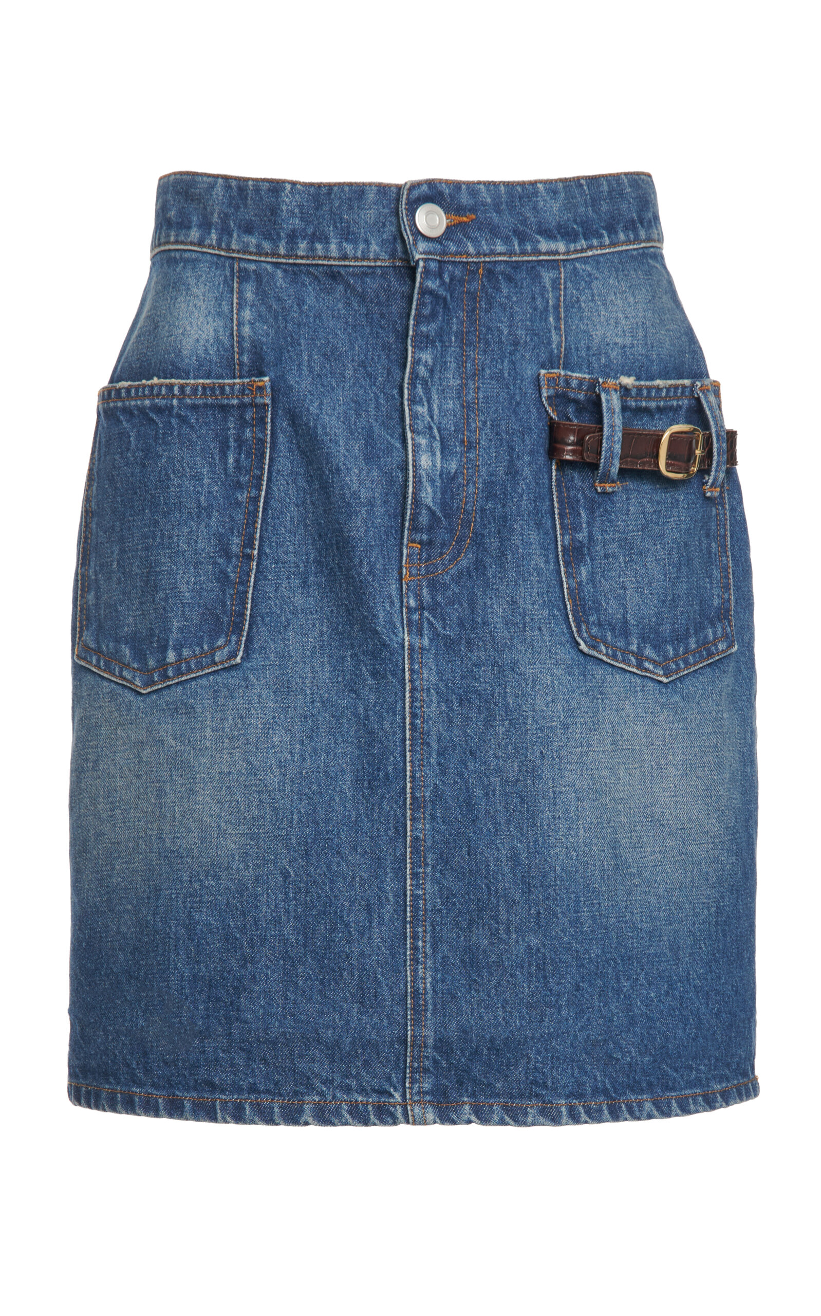 Buckle-Detailed Denim Mini Skirt