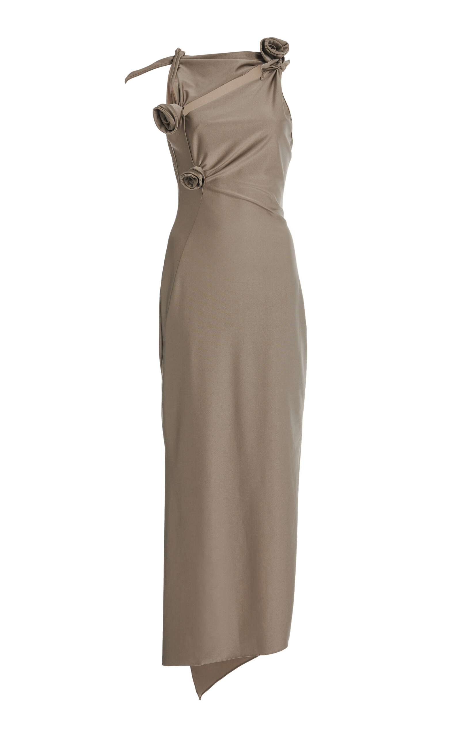 Shop Coperni Rosette-detailed Satin Maxi Dress In Grey
