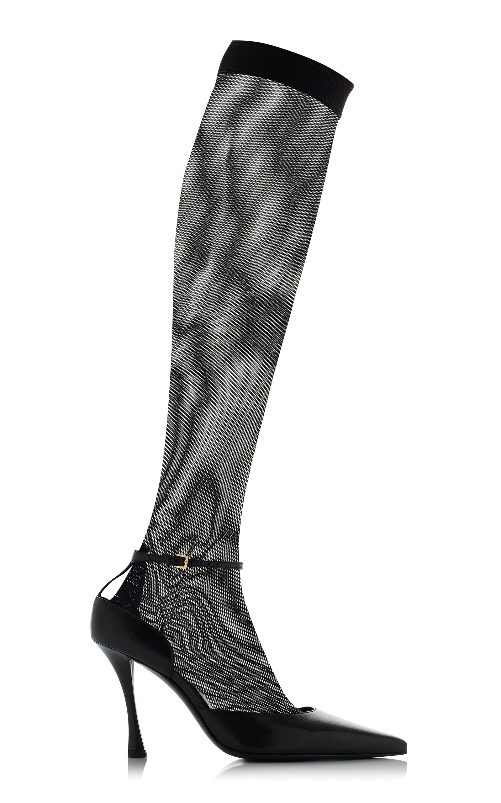 Show Stocking-Detailed Leather Pumps