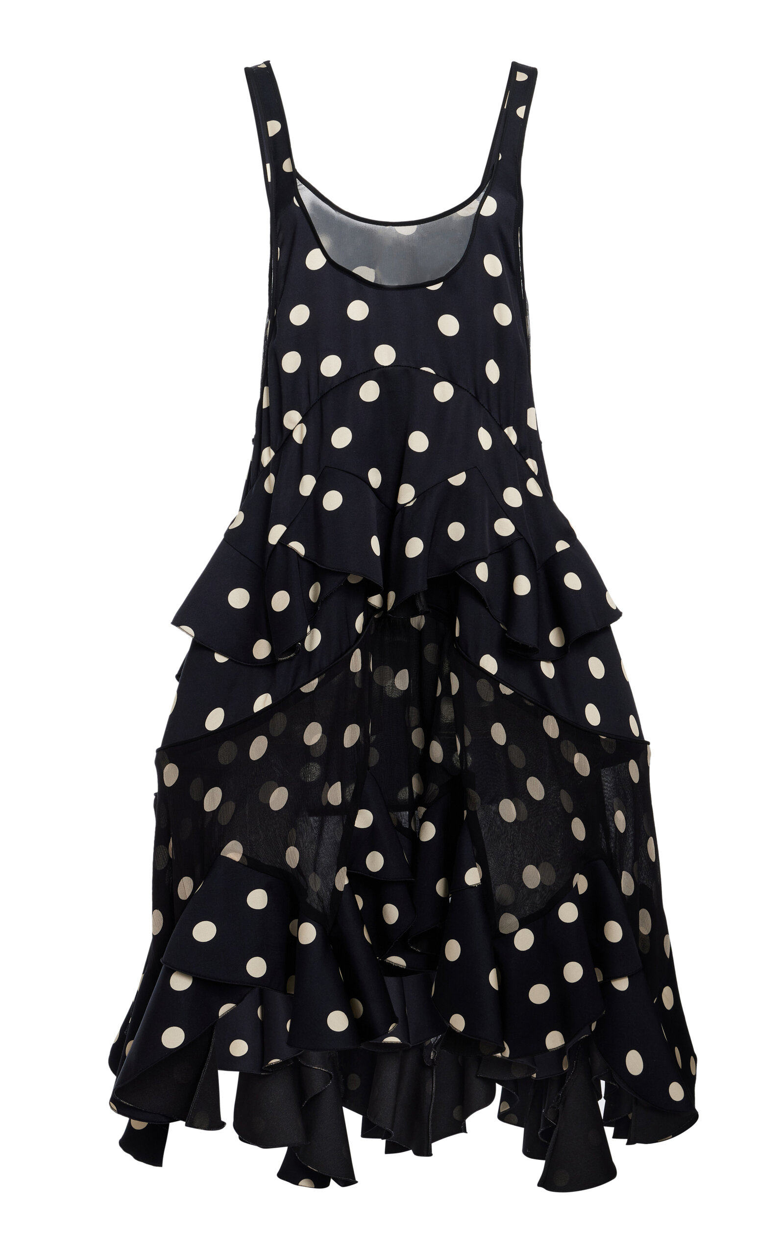Stella Mccartney Polka-dot Tiered Silk-trimmed Midi Dress In Black,white
