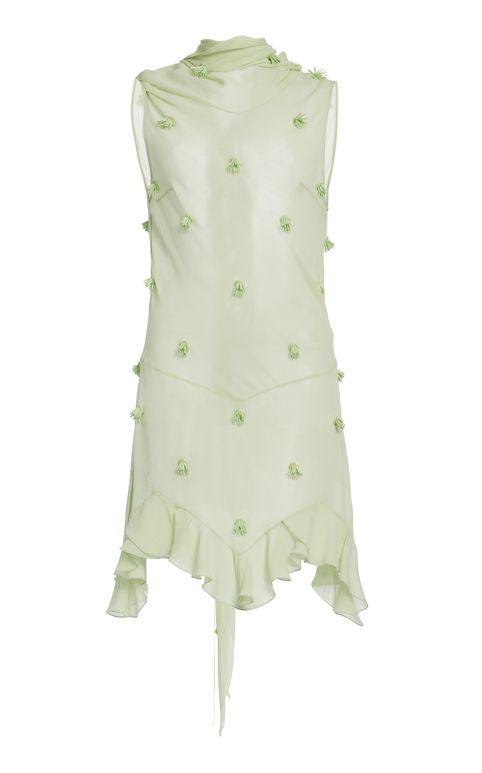 Stella Mccartney Bead-embellished Silk Mini Dress In Green