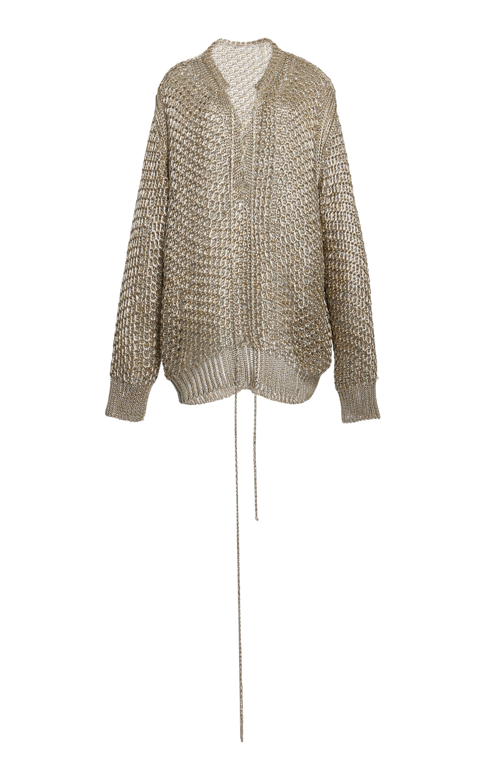 Stella Mccartney Metallic Knit Lace-up Sweater In Gold