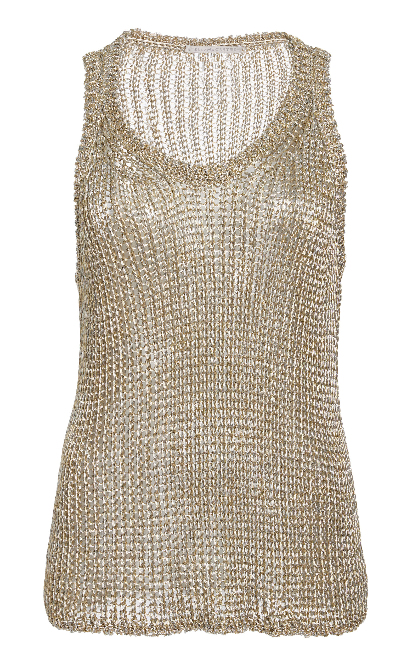 Stella Mccartney Metallic Knit Lace-up Tank Top In Gold
