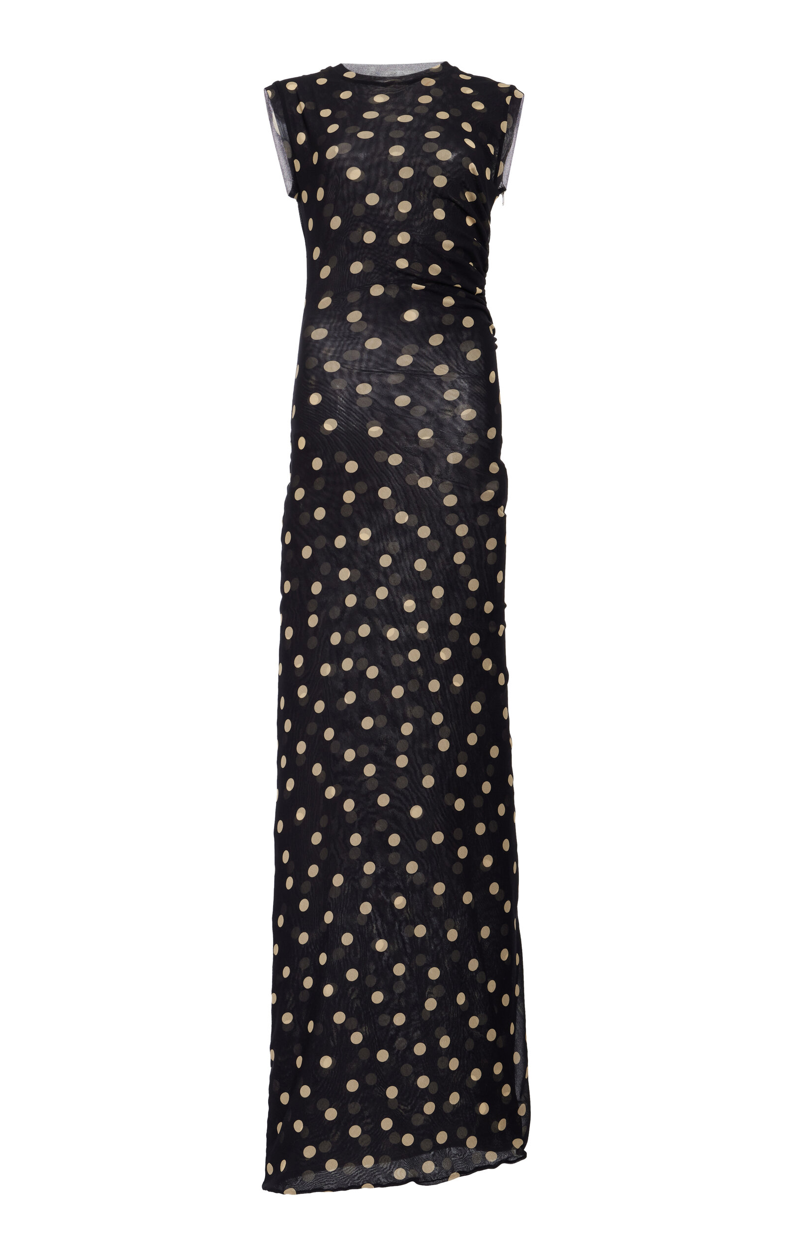 Stella Mccartney Ruched Polka-dot Stretch-tulle Maxi Dress In Multi
