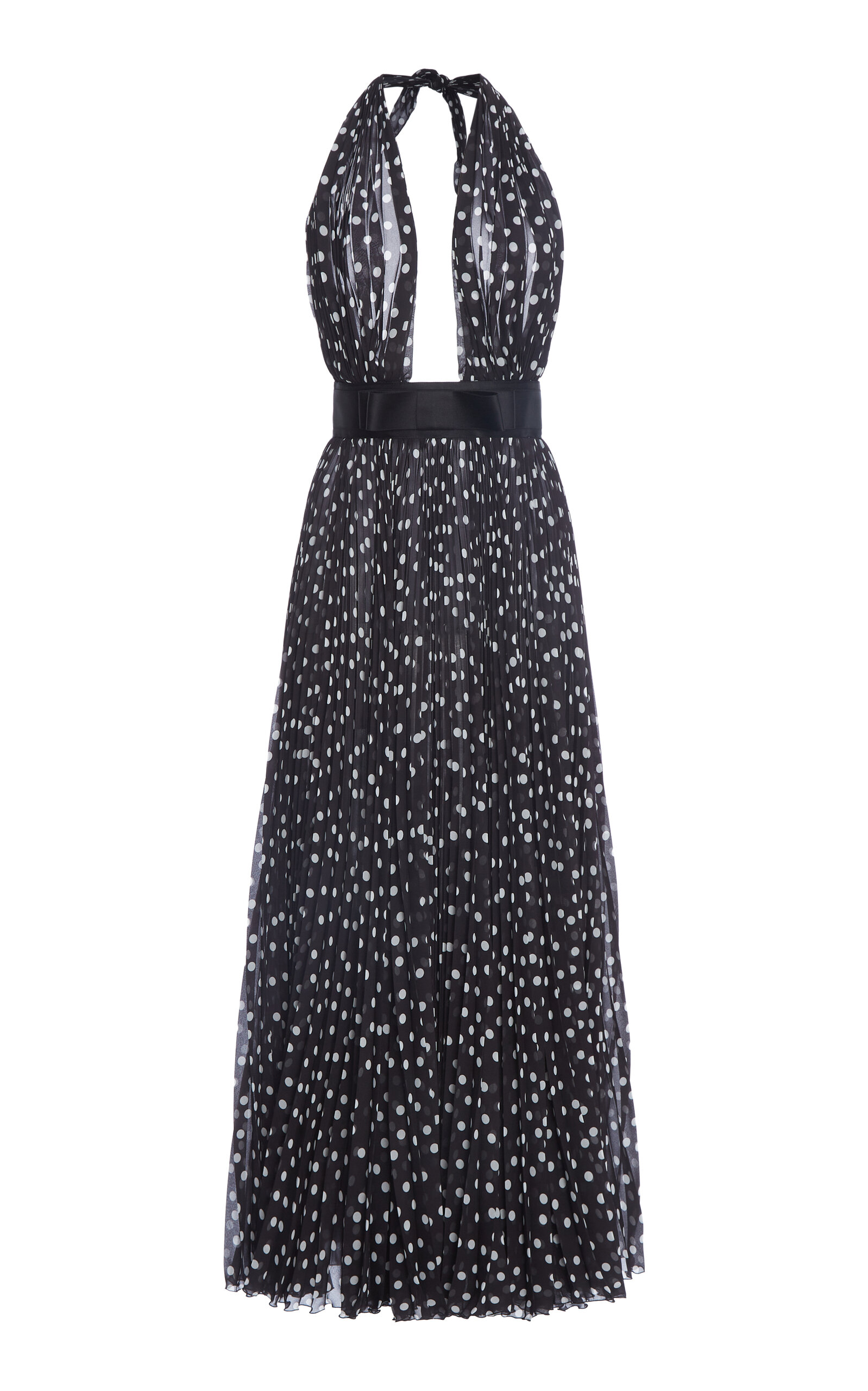 Shop Dolce & Gabbana Polka-dot Plisse Midi Halter Dress In Black