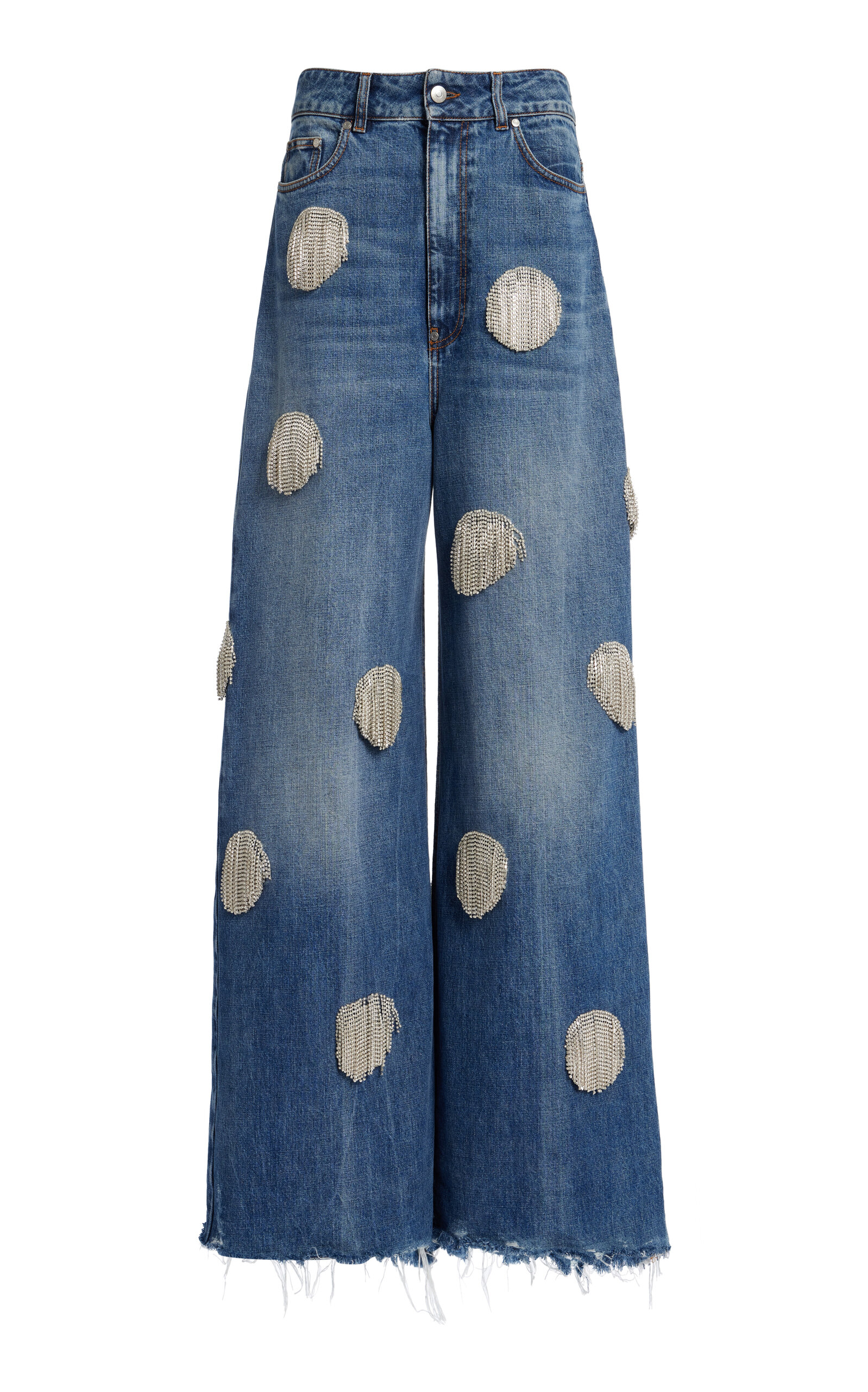 Shop Stella Mccartney Crystal-fringe Oversized Wide-leg Jeans In Medium Wash