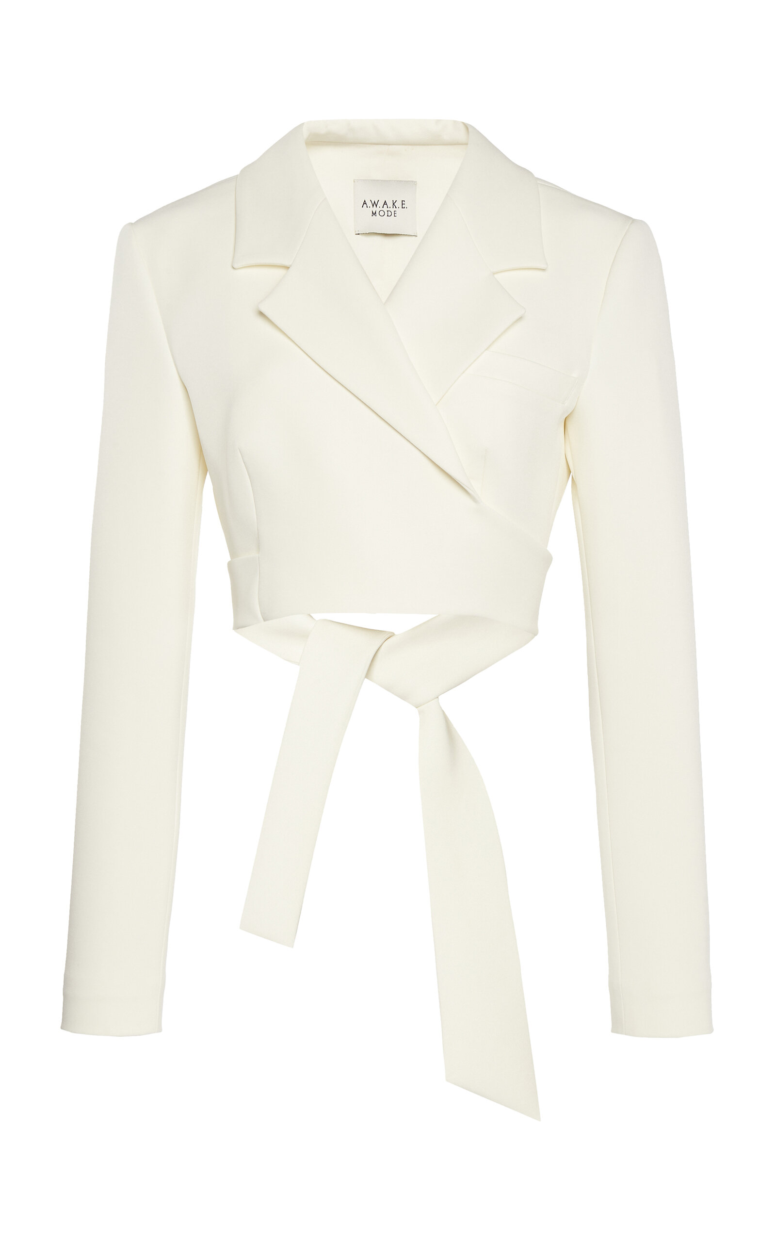 A.w.a.k.e. Tie-detailed Wrap Around Cropped Jacket In Ivory