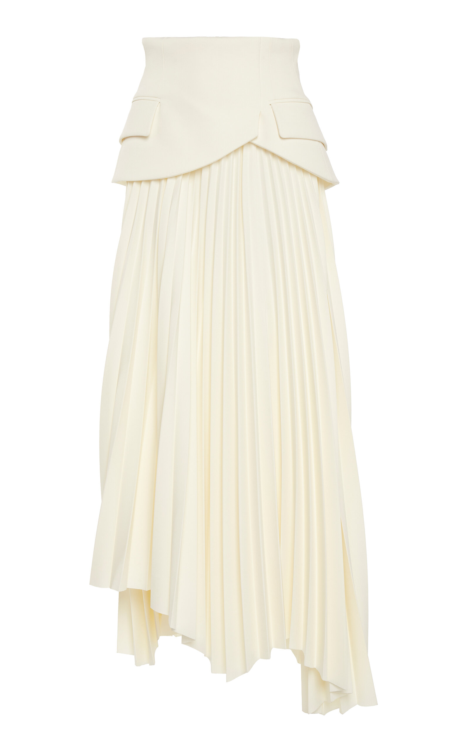 Ivory Basque A.w.a.k.e. Basque-detailed Asymmetric Pleated Maxi Skirt In Ivory ...