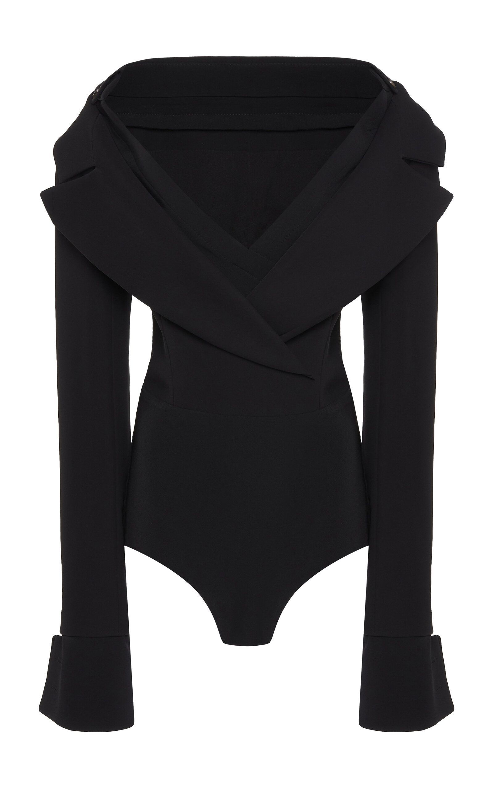 A.w.a.k.e. Tailored Off-the-shoulder Crepe Bodysuit In Black