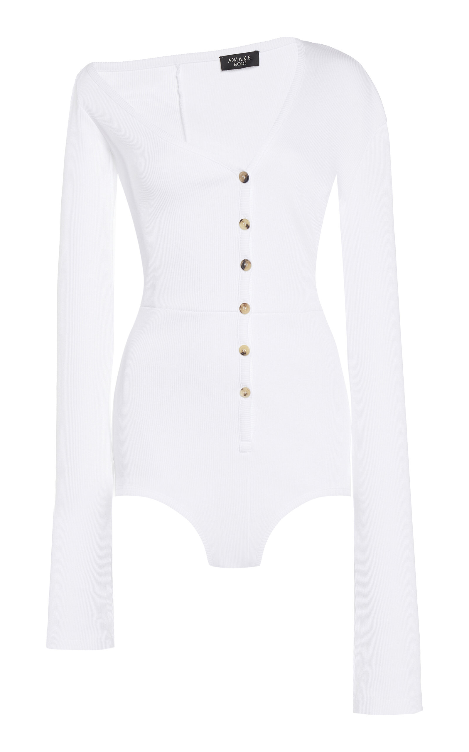 Shop A.w.a.k.e. Asymmetric Stretch-cotton Bodysuit In White