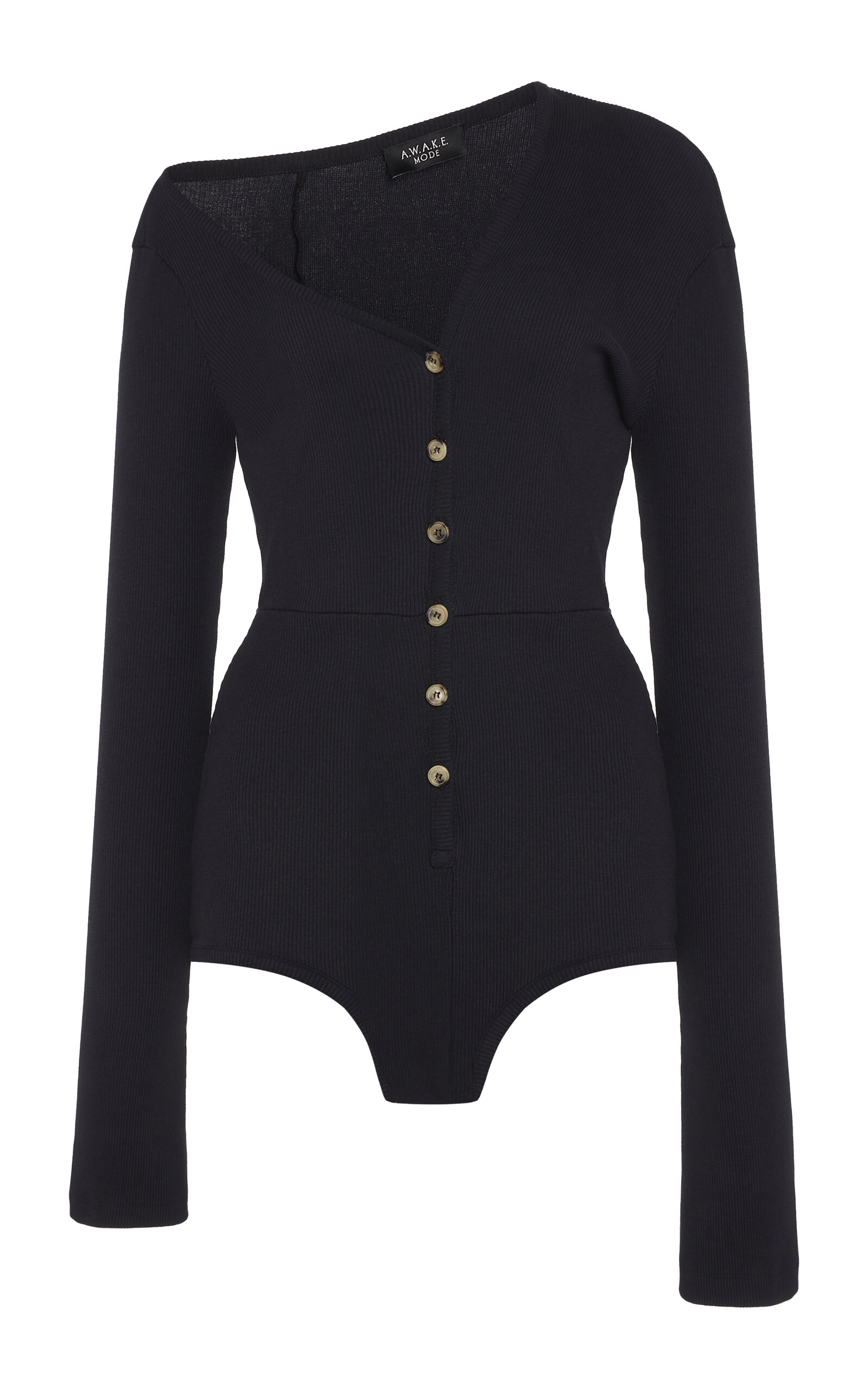 Shop A.w.a.k.e. Asymmetric Stretch-cotton Bodysuit In Black