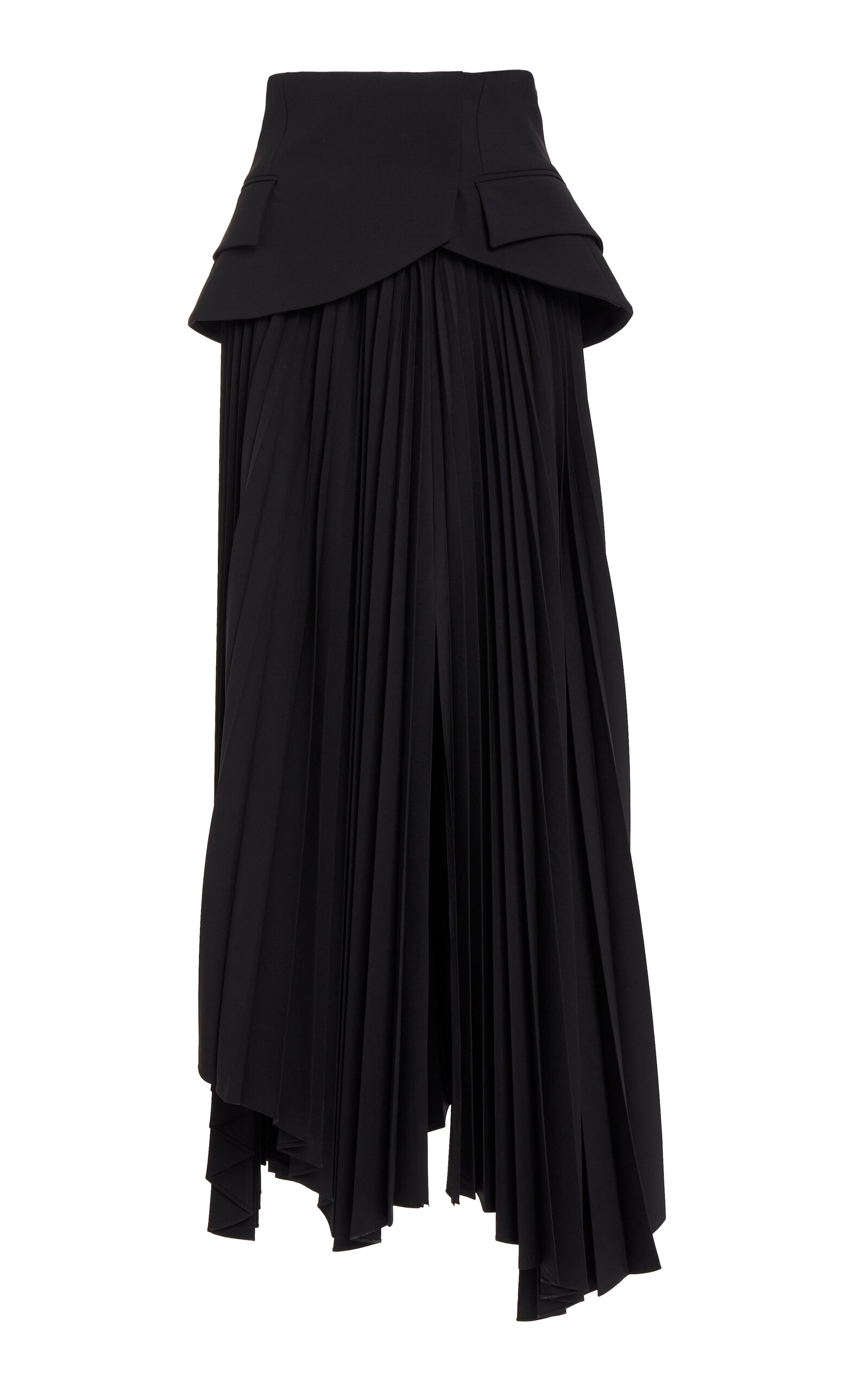 A.w.a.k.e. Basque-detailed Asymmetric Pleated Maxi Skirt In Black