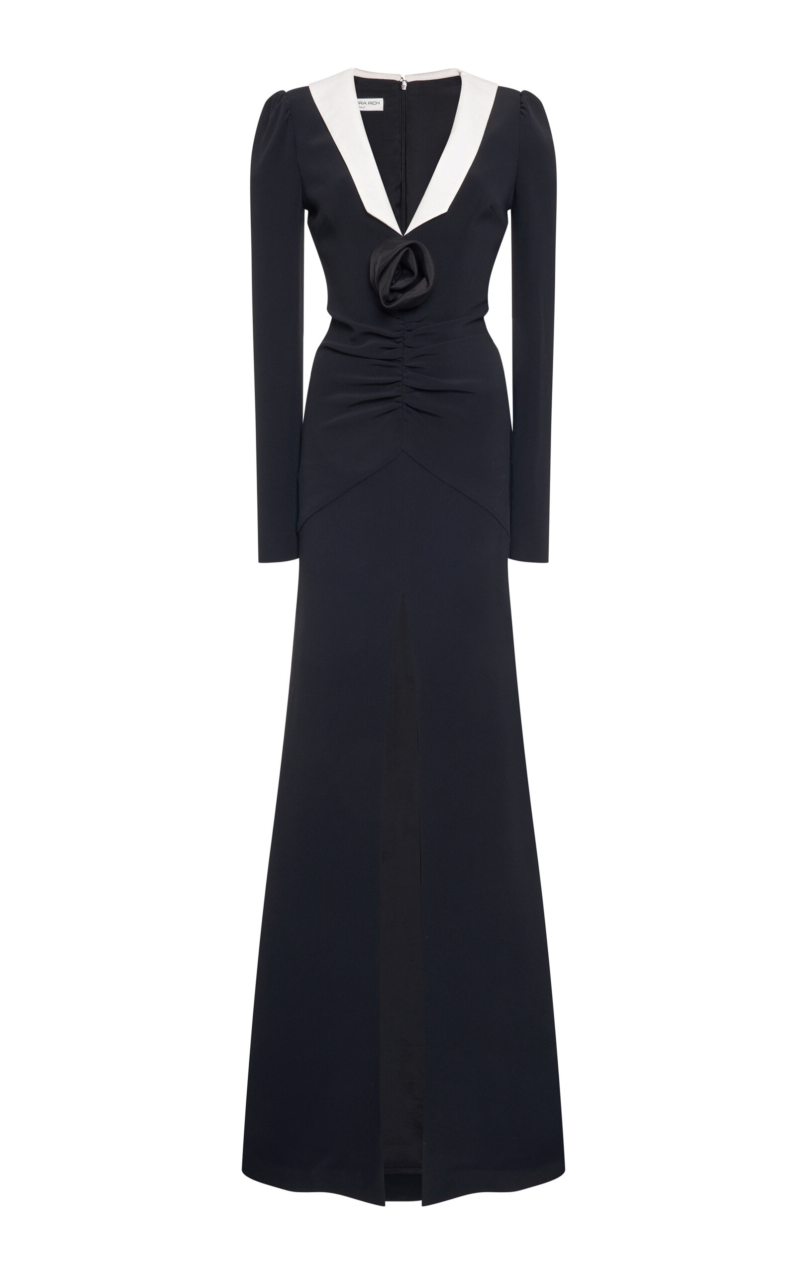 Shop Alessandra Rich Rosette-detailed Collared Cady Maxi Dress In Black