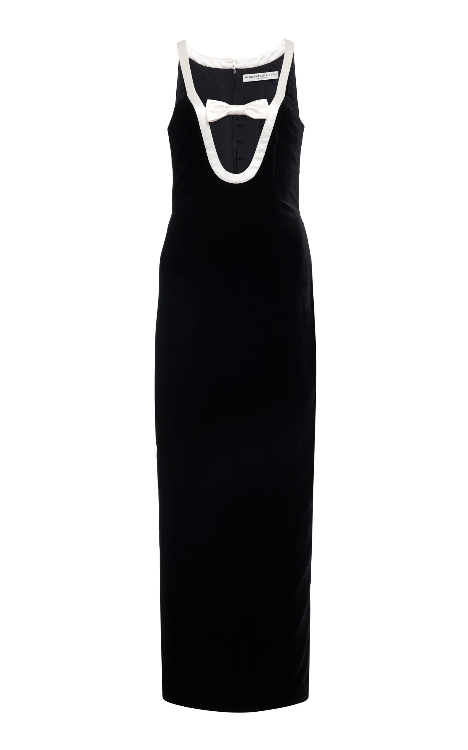 Shop Alessandra Rich Bow-detailed Velvet Maxi Dress In Black