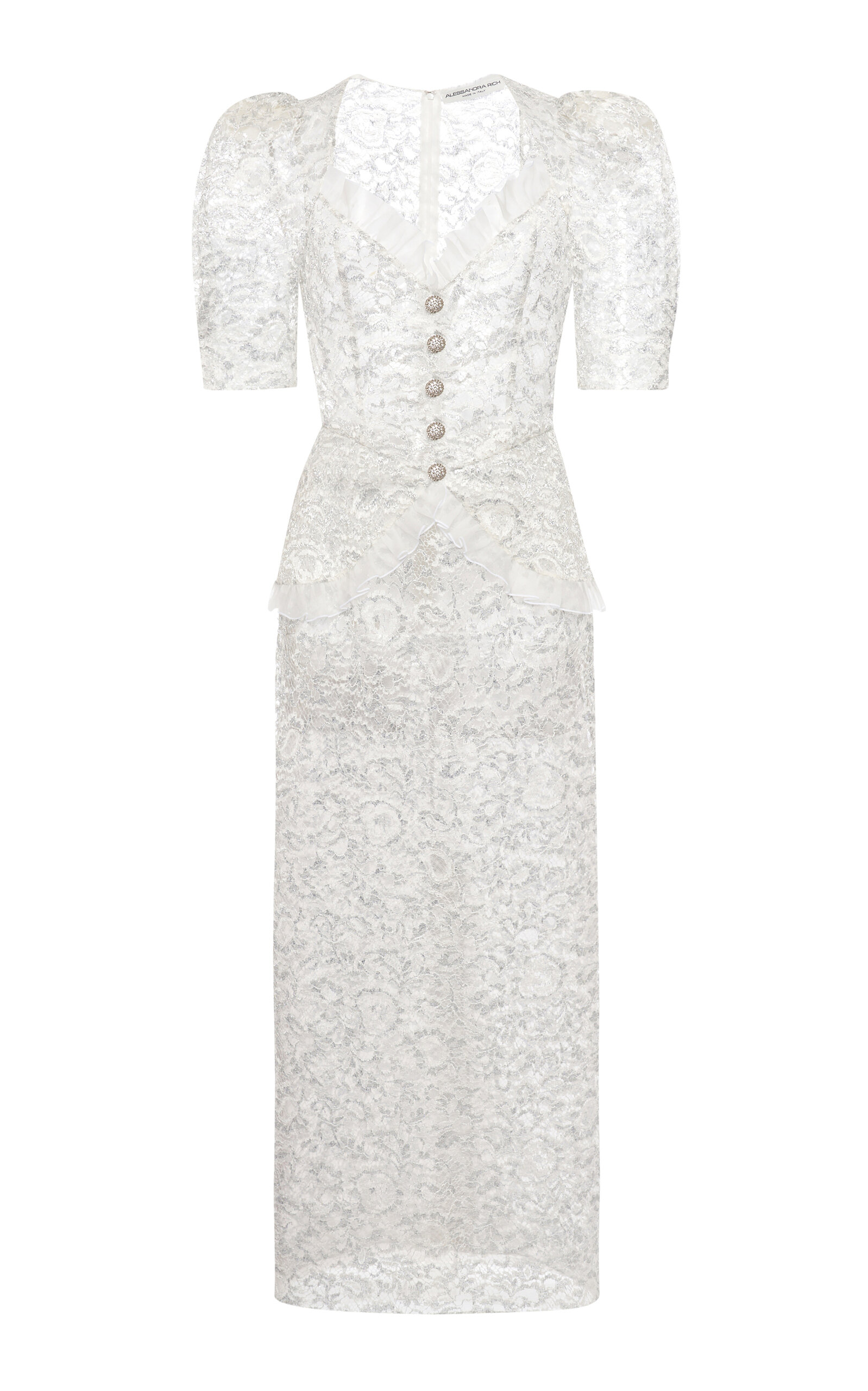 Shop Alessandra Rich Tailored Metallic Lace Midi Dress In White