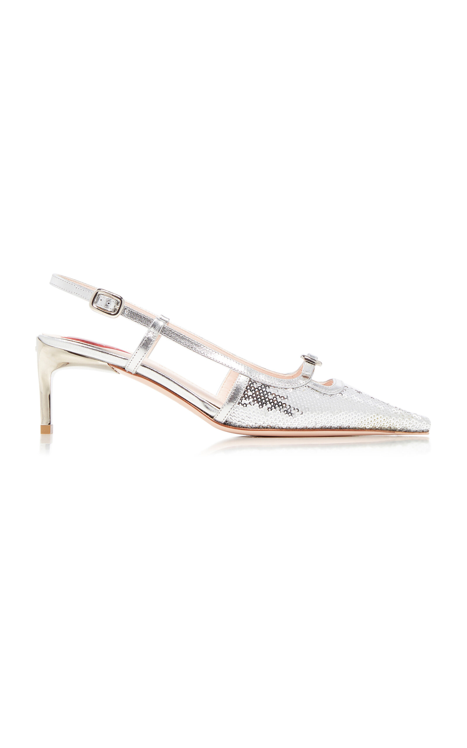 Sequined Mini-Buckle Slingback Pumps