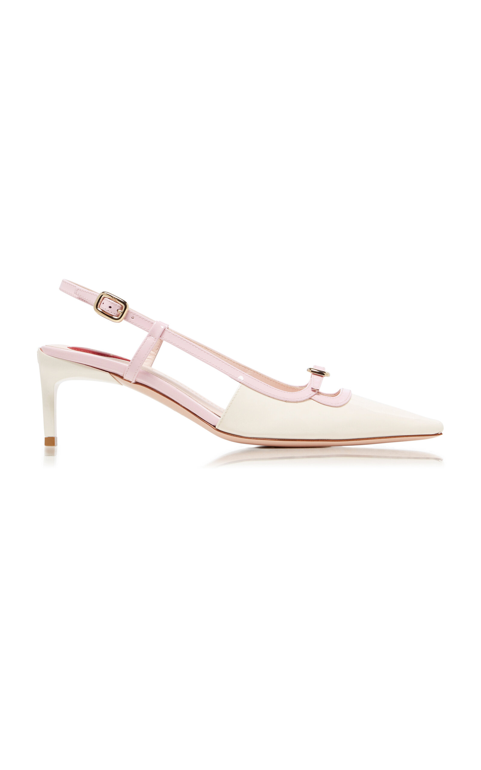 Shop Roger Vivier Mini-buckle Patent Leather Slingback Pumps In White