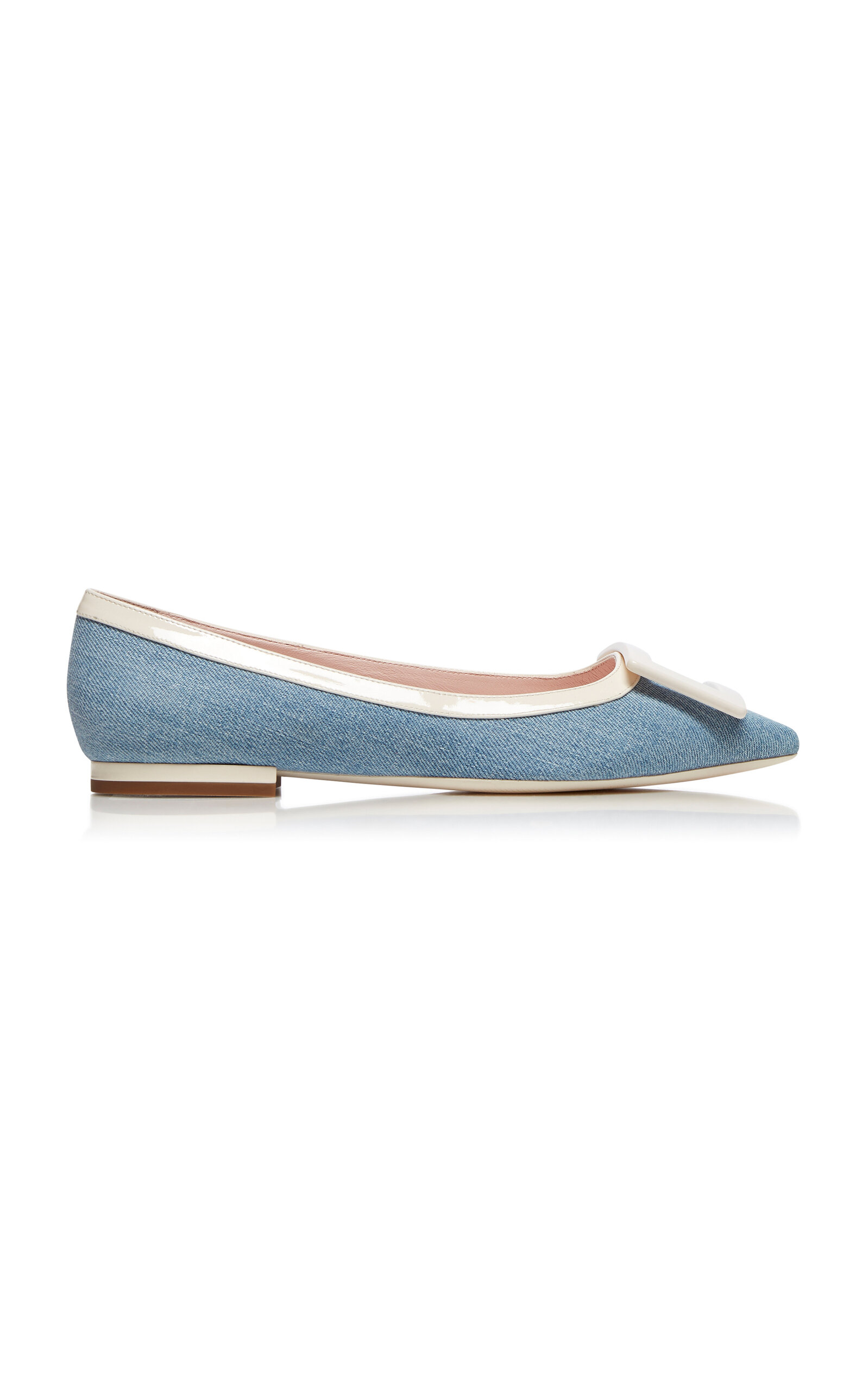 Roger Vivier Gommettine Buckled Denim And Patent-leather Ballet Flats In Blue