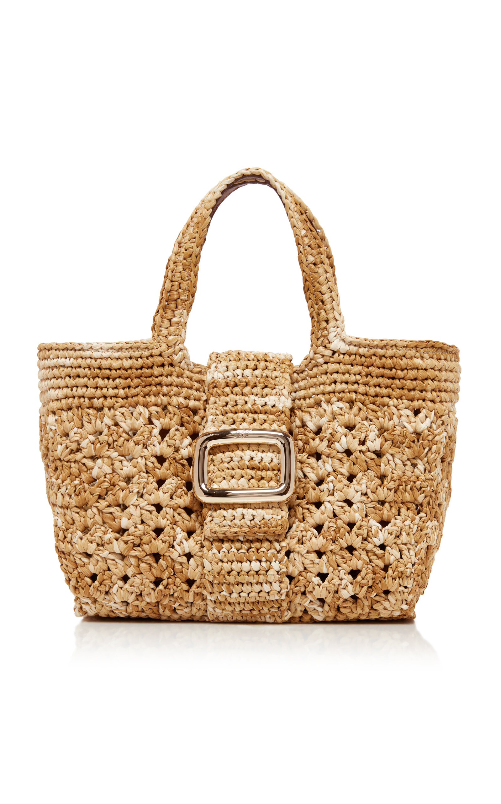 Roger Vivier Grand Vivier Choc Raffia Crochet Tote
